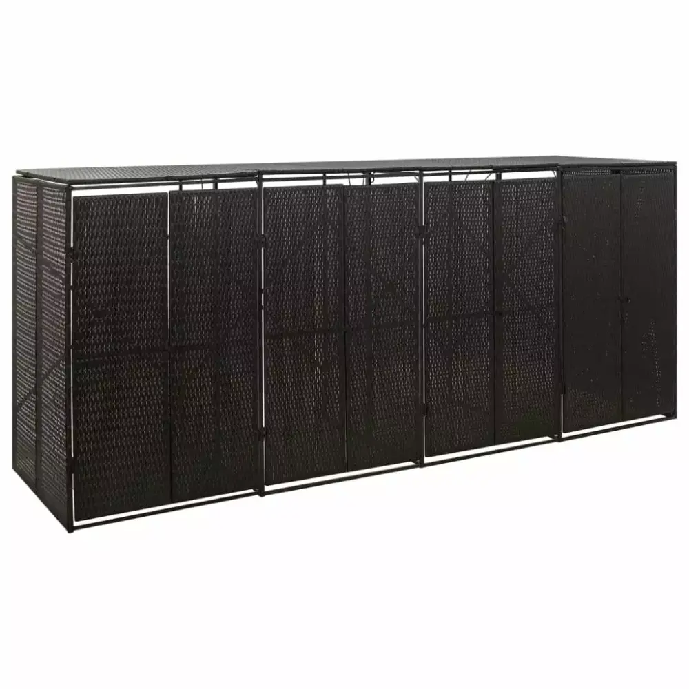 vidaXL Poly Rattan Quadruple Wheelie Bin Storage Shed