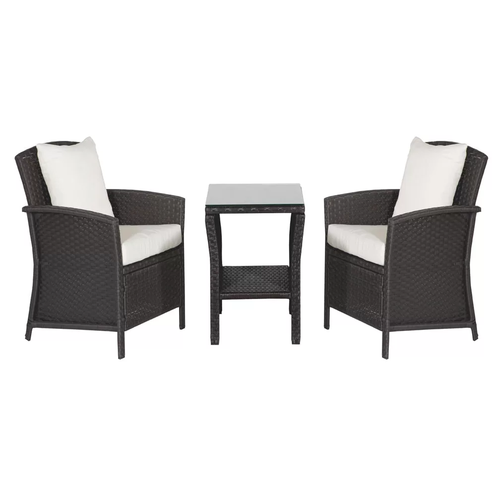 Coaster Malibu 3 Piece Curved Wicker Outdoor Bistro Set Brown Patio Furniture