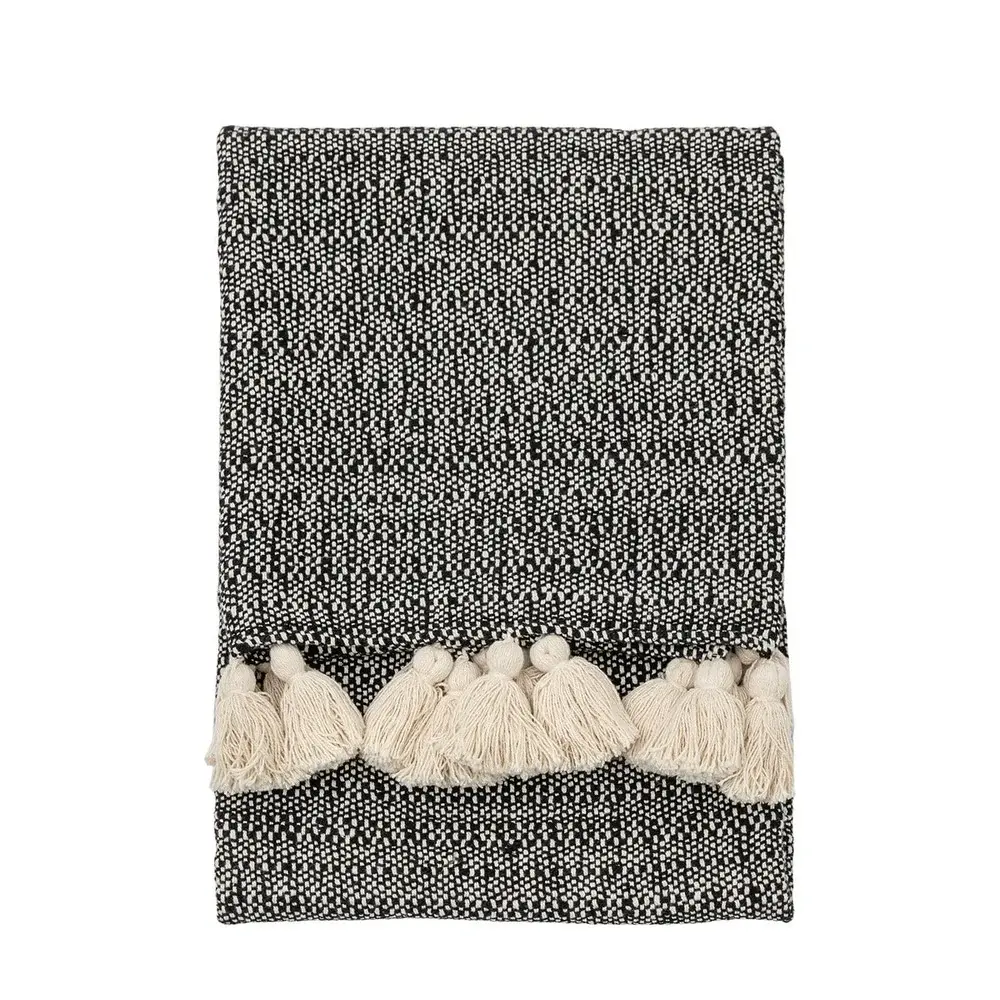 Hypoallergenic Organic Woven Tassel Throw - Onyx