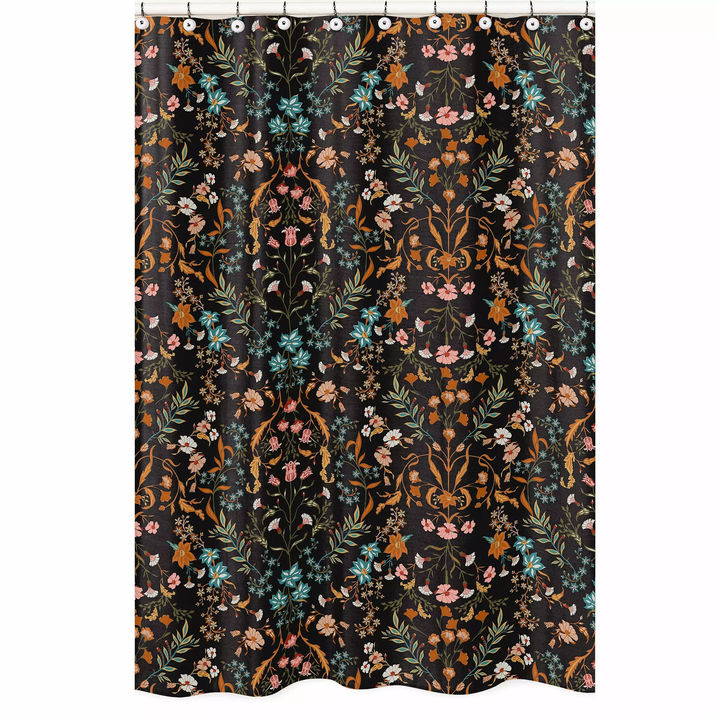 Sweet Jojo Designs Boho Floral Wildflower Black and Orange Fabric Shower Curtain Girls