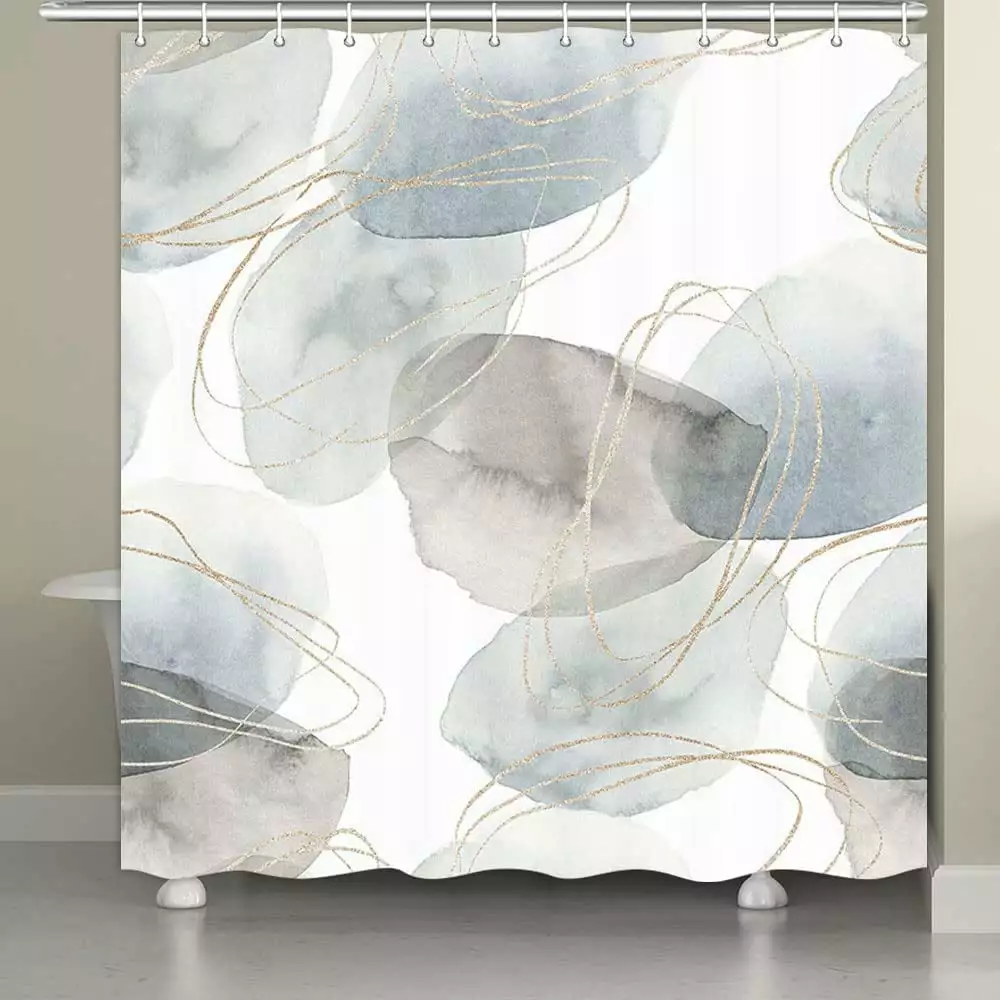 Gray Boho Shower Curtain Modern Abstract Watercolor Grey Golden Geometric Marble Fabric Waterproof Bathroom Decor 72X72 Uo...
