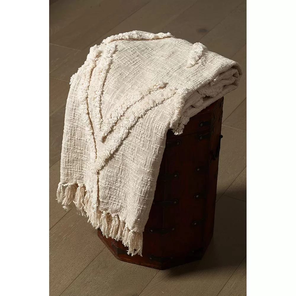 LR Home Handmade Boho Farmhouse Off White Cotton Throw Blanket Fringe - Natural Decorative Sofa Bed Cover