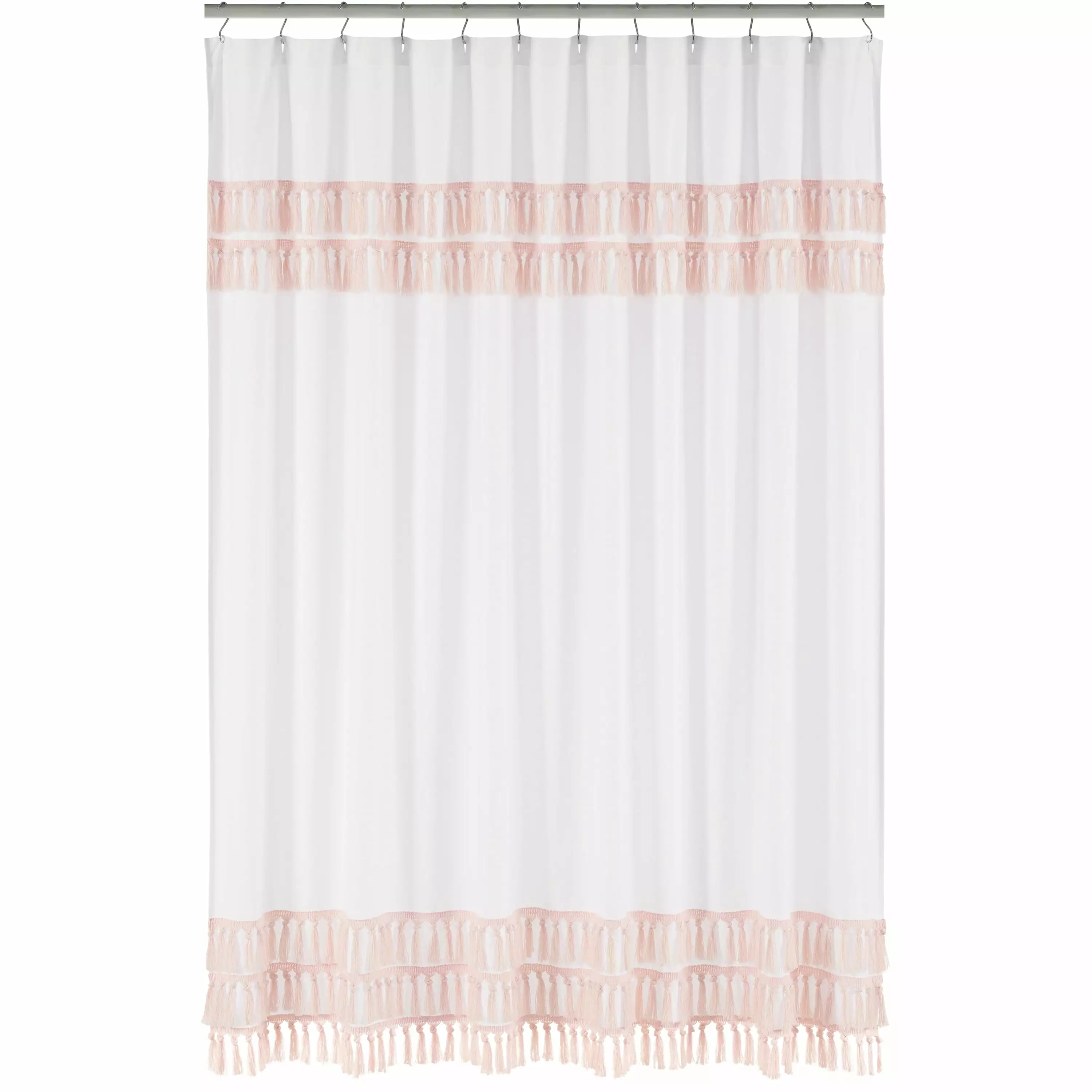 Boho Fringe White and Pink Single Shower Curtain Sweet Jojo Designs