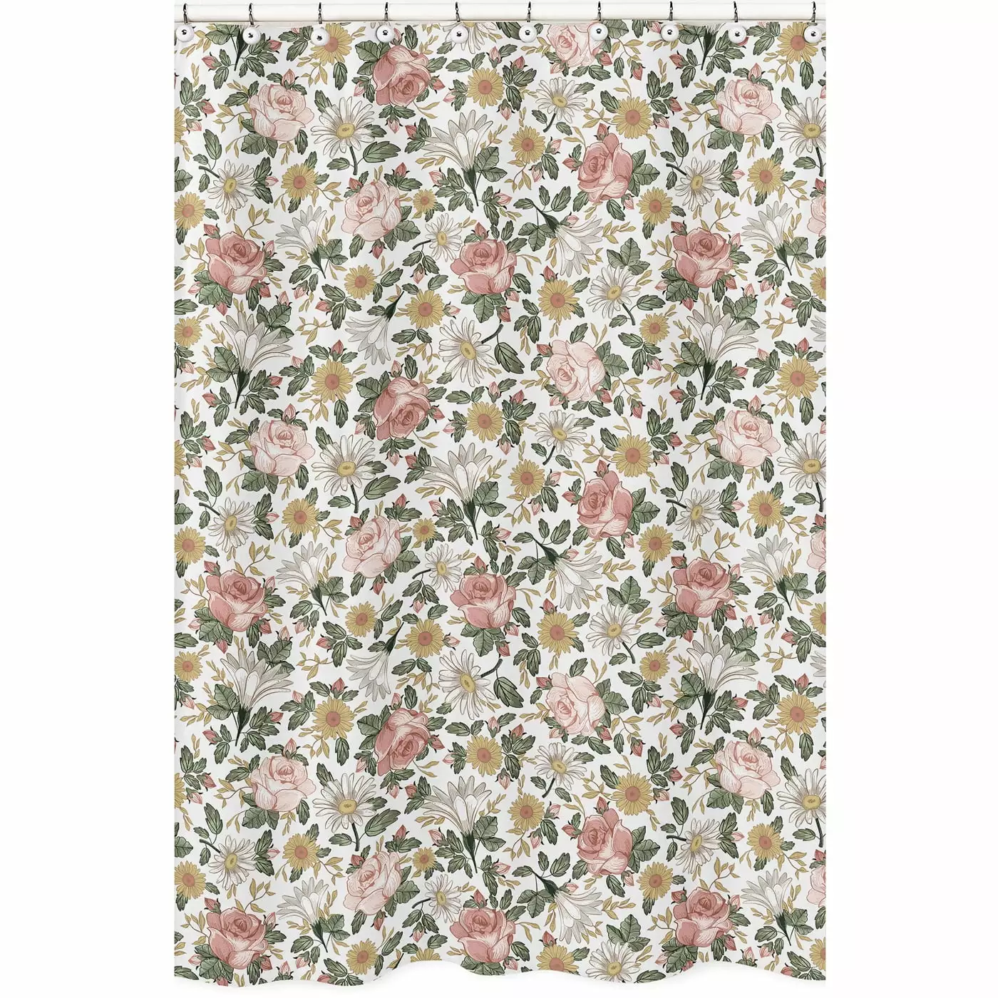 Vintage Floral Boho Bathroom Fabric Shower Curtain Blush Pink Yellow Green White Shabby Chic Rose Flower Farmhouse Decor S...