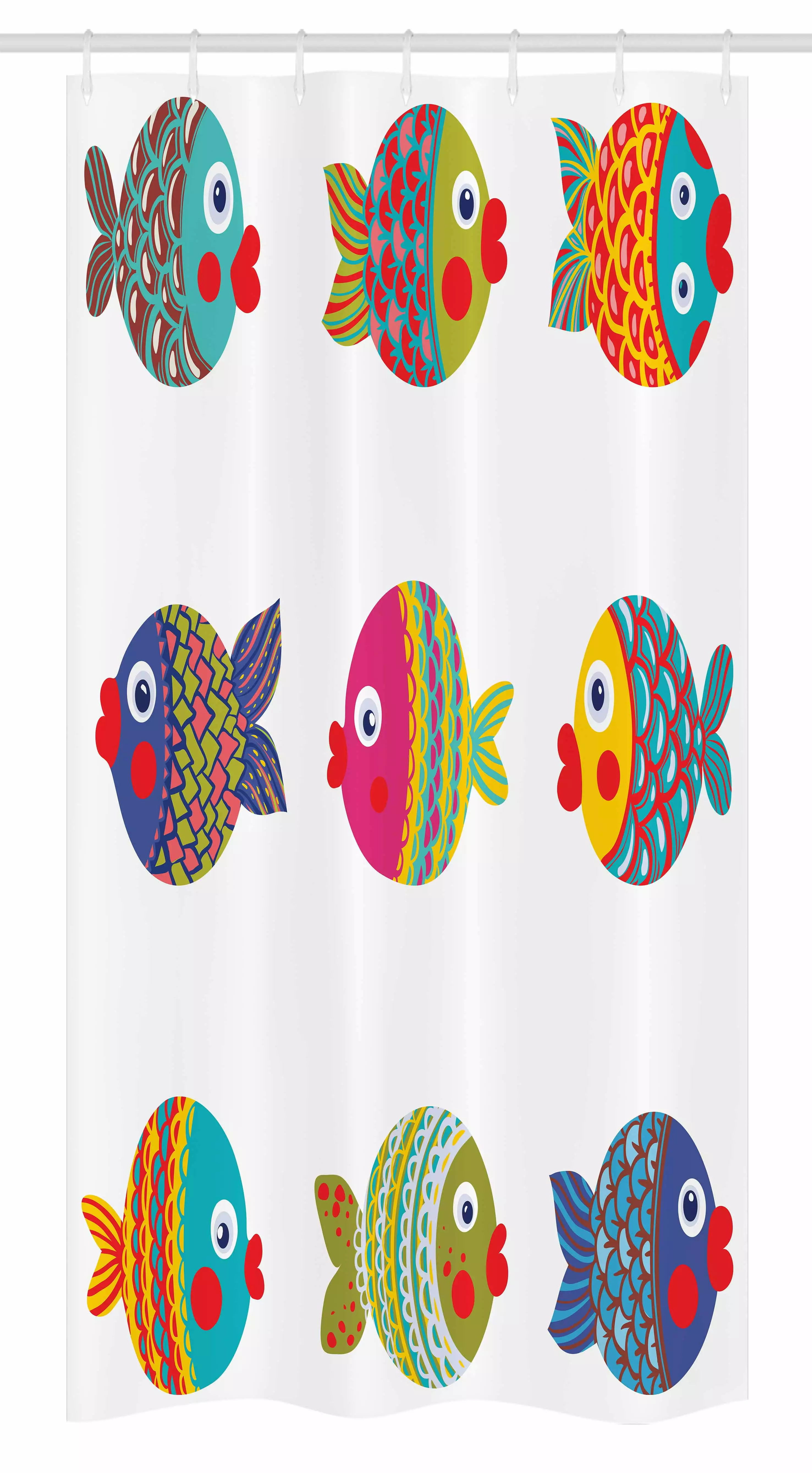 Kids Boho Ethnic Shower Curtain Ornate Fishes Under Sea Nursery 36x72 Inches Ambesonne