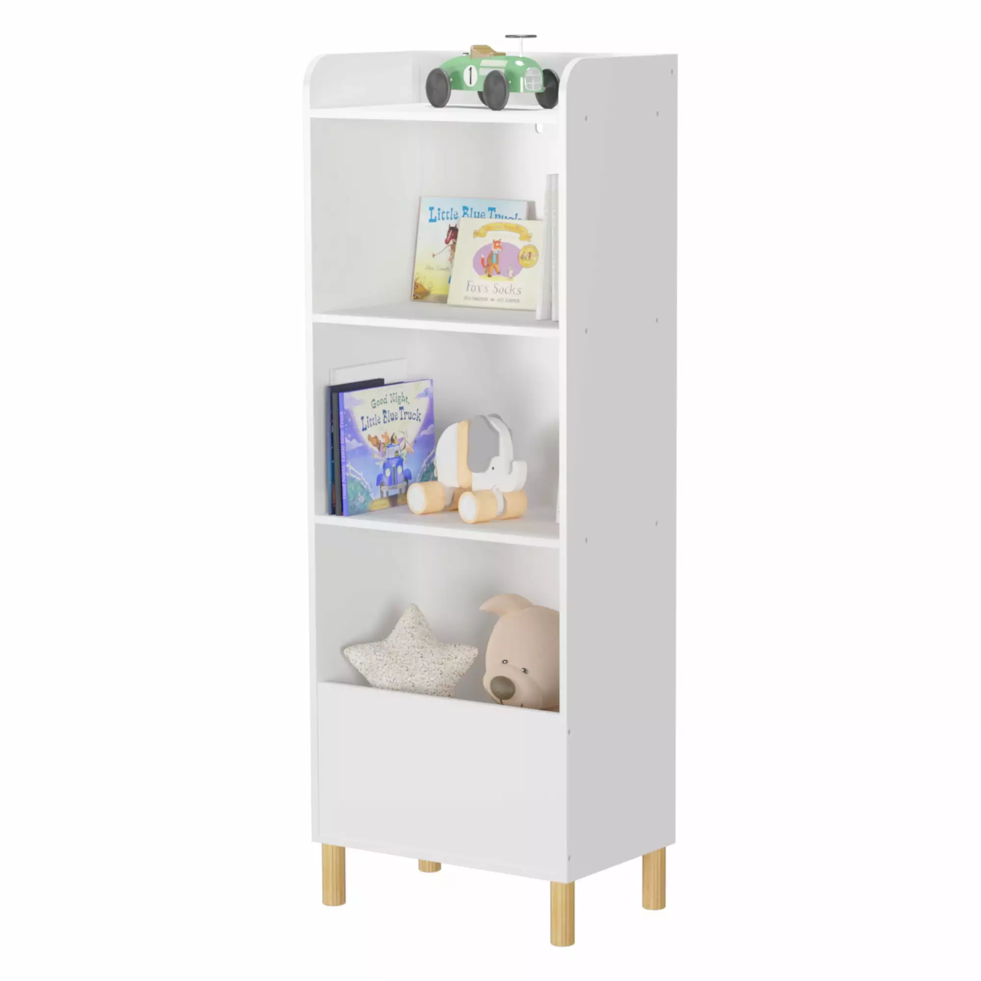 Anself Kids 4-Tier Bookcase Children's Book Display Toy Storage Cabinet Playroom Nursery