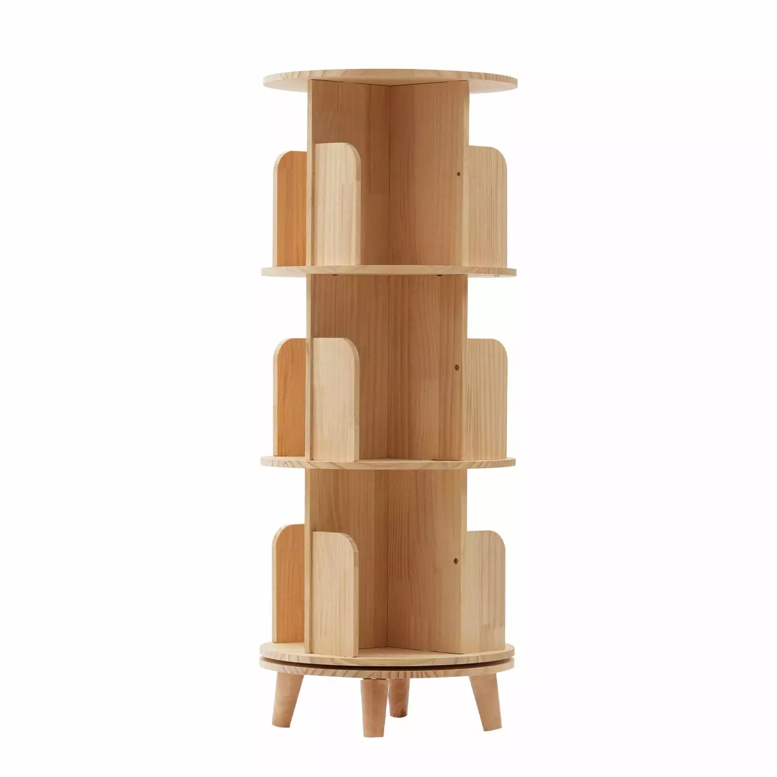360 Rotating Bookshelf Floor Standing Pine Wood Bookcase Shelf Freestanding CNCEST