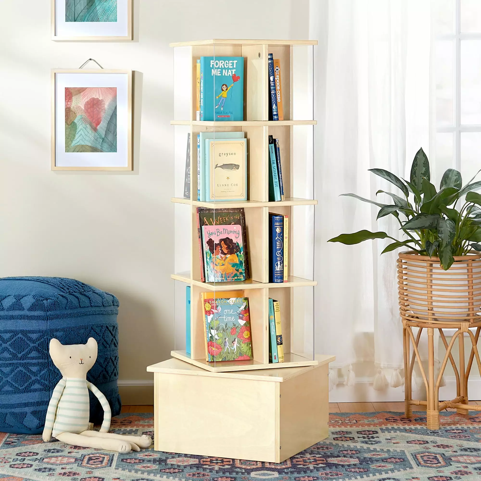 Guidecraft Floor Standing Spinner Display 360 Degrees Rotating Bookshelf Library Storage