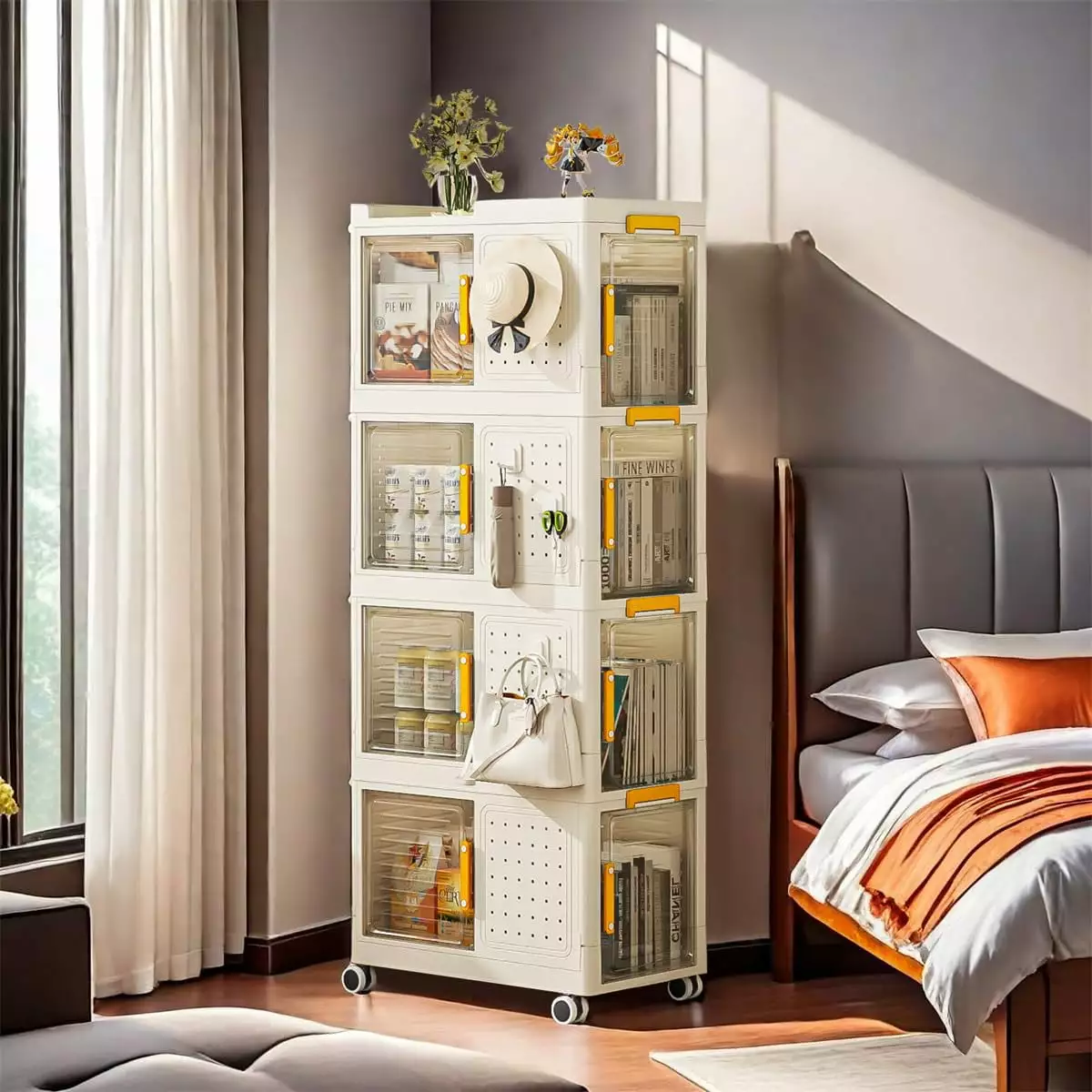 4-Tier Rolling Storage Bookcase Wheels Mobile Utility Storage Bins Living Room Office HOMIQUEEN