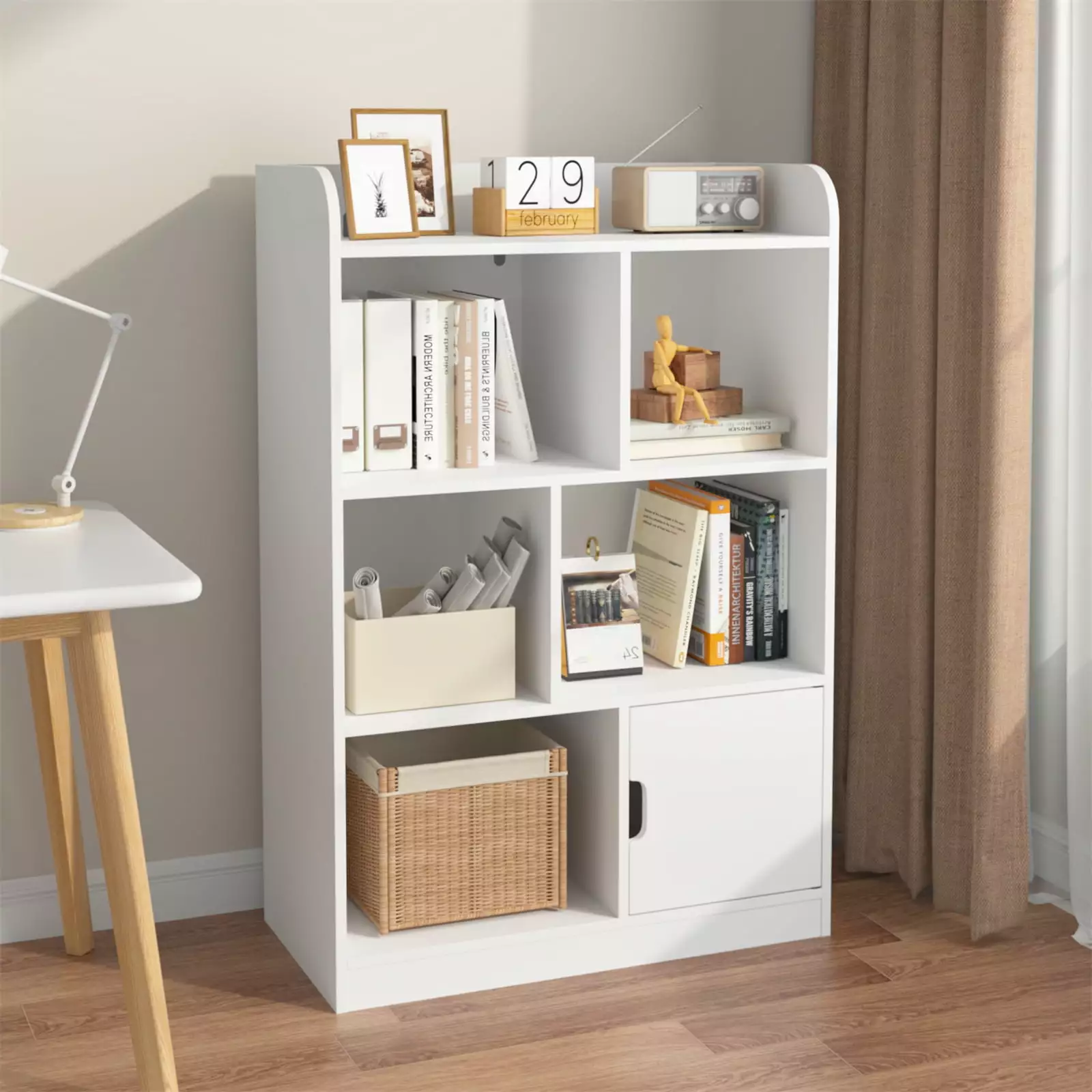 Kids Bookcase Floor Mount Bookshelf 6 Compartments - Freestanding Book Storage Cabinet Bedroom Living Room Office HOMIQUEEN