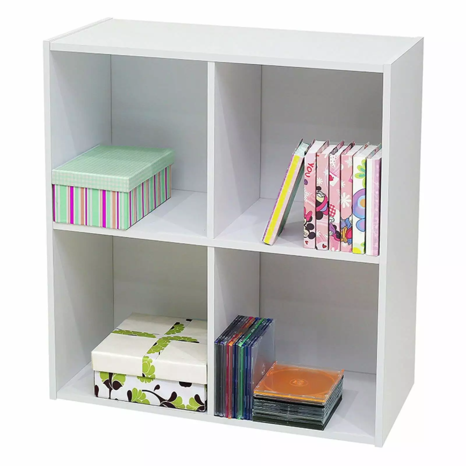 K&B Furniture White Wood 4 Cube Bookcase Modern Bookshelf Home Office