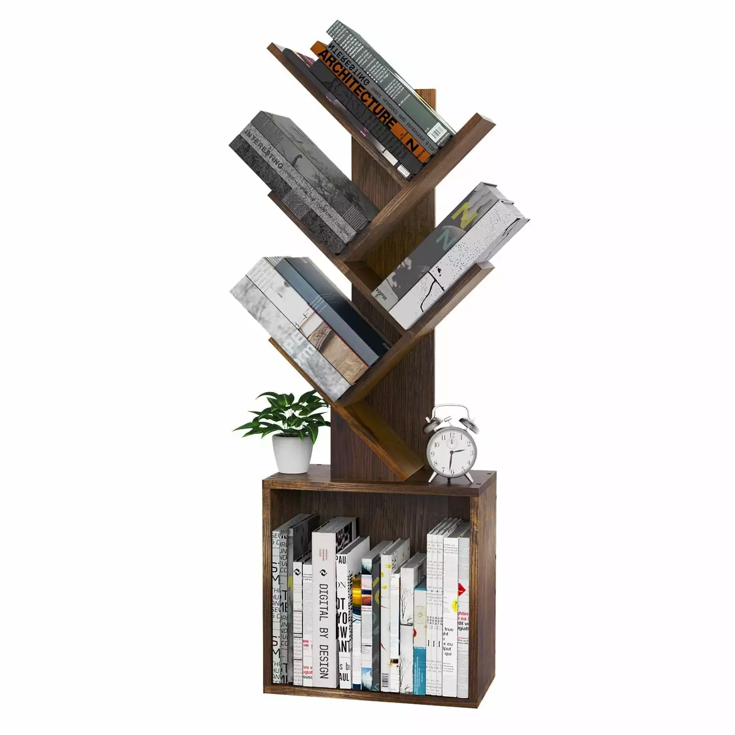 Tree Bookshelf 5 Shelf Retro Floor Standing Bookcase Tall Wood Storage Rack CDs Movies Books Projectretro