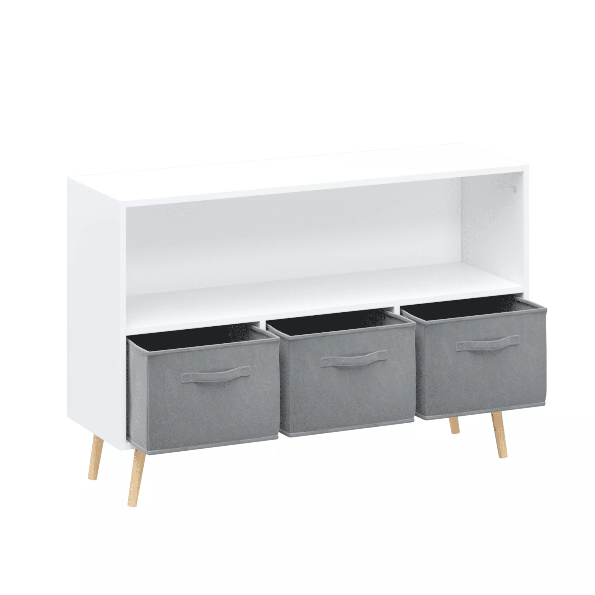Children's White Bookcase Collapsible Fabric Drawers - Kids Cubby Toy Storage Cabinet Bedroom Living Room White and Gray p...