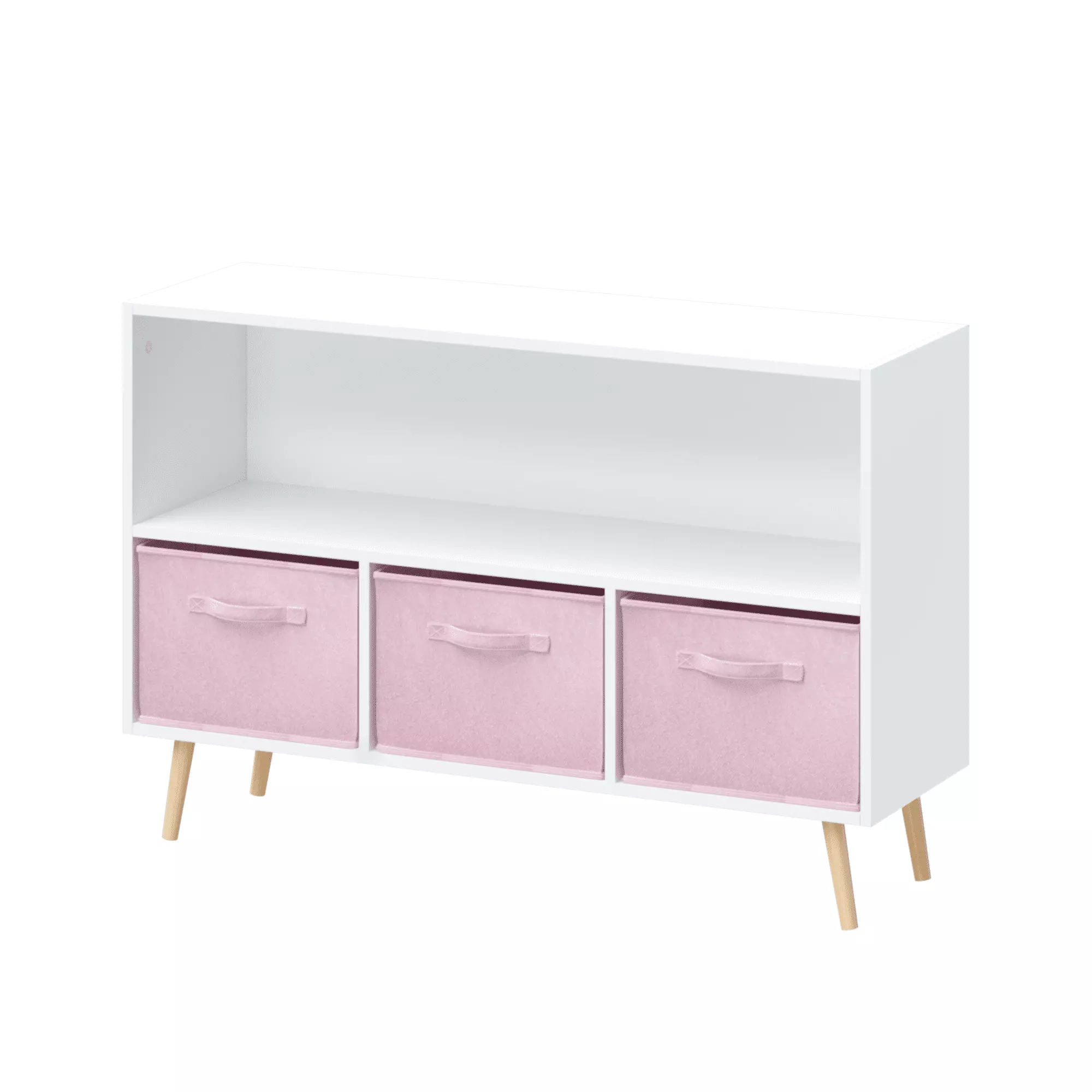 Children's White Bookcase Collapsible Fabric Drawers - Kids Cubby Toy Storage Cabinet Bedroom Living Room White and Pink p...