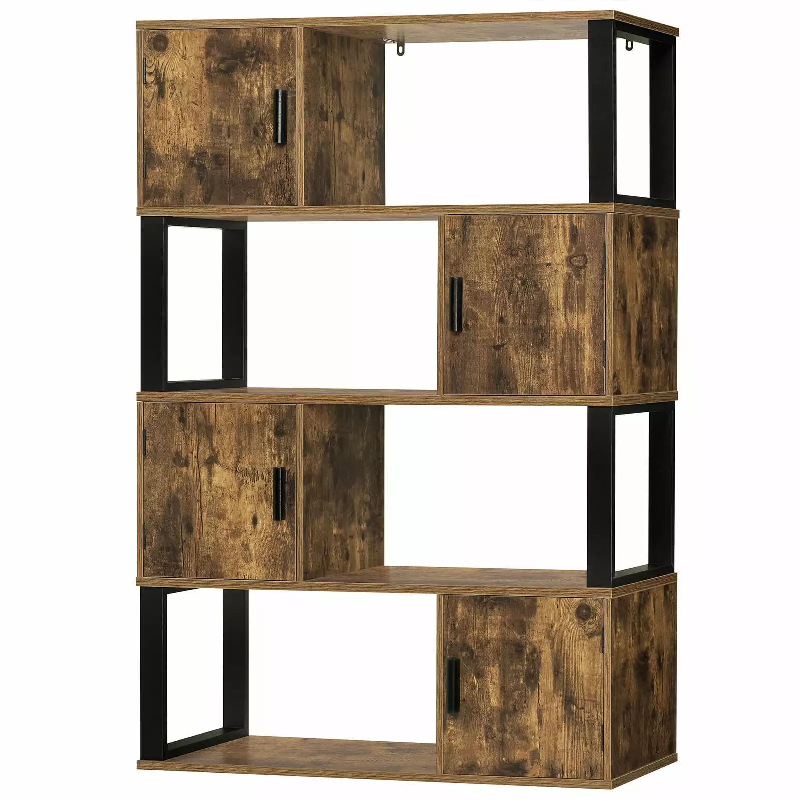 USIKEY 4 Tier Bookcase Storage Cabinet Rustic Brown Bookshelf Living Room Office Organizer