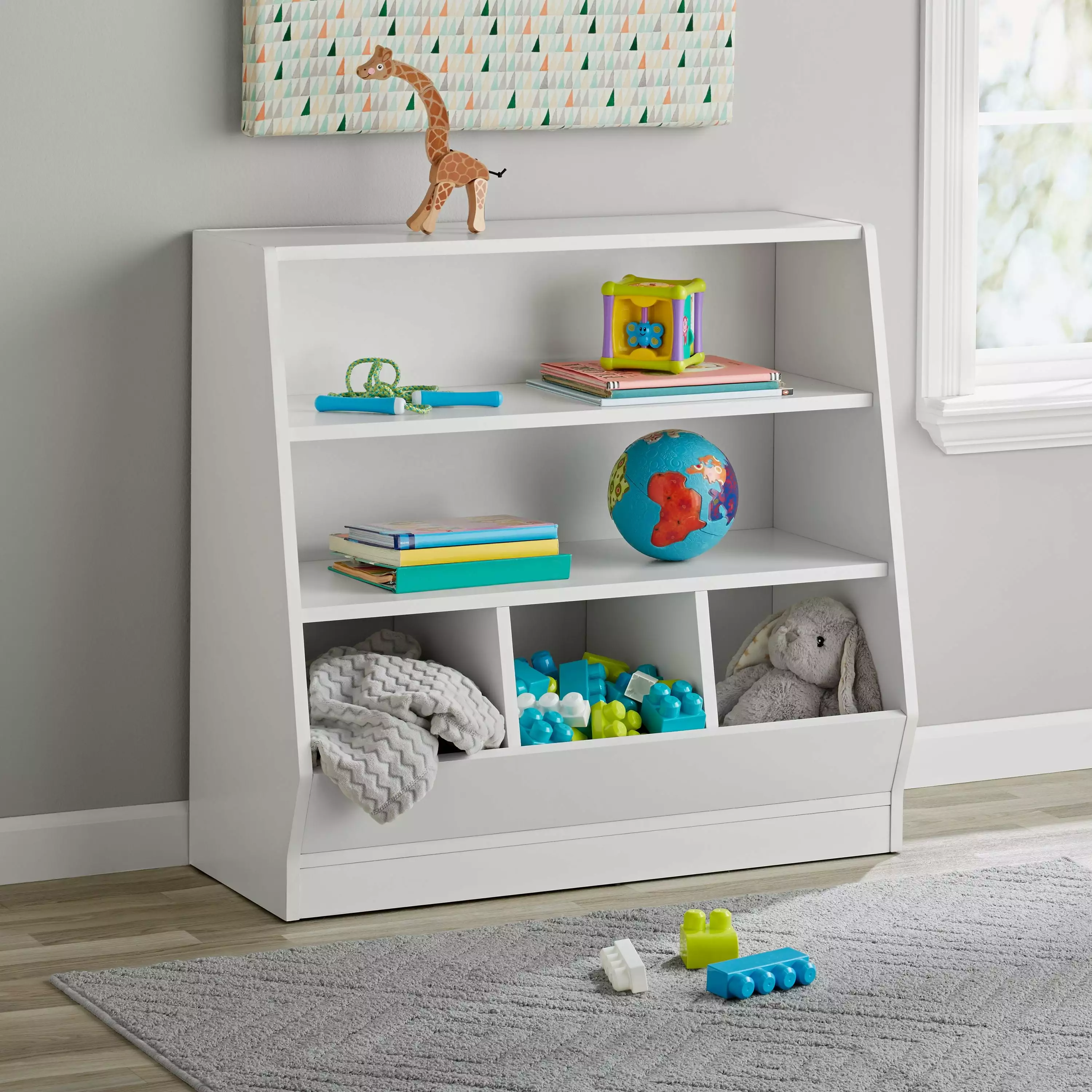 Your Zone Kids Bin Storage and Two Shelf Bookcase White