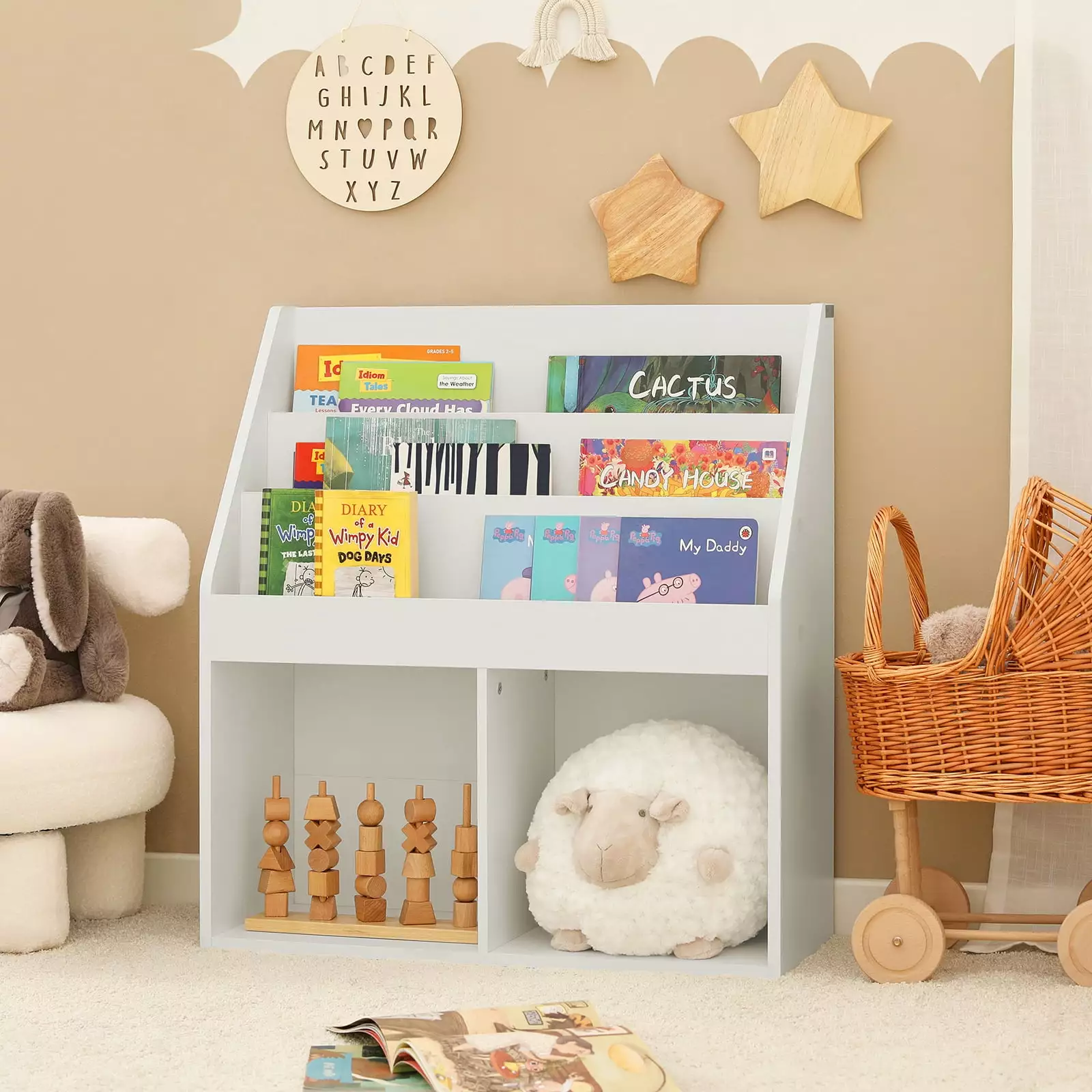 Haotian White Children Kids Bookcase Bookshelf Storage Display Rack Arranger Holder KMB01-W