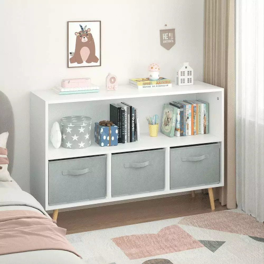 Wohh Kids Bookcase Collapsible Fabric Drawers Children's Book Display and Toy Storage Cabinet