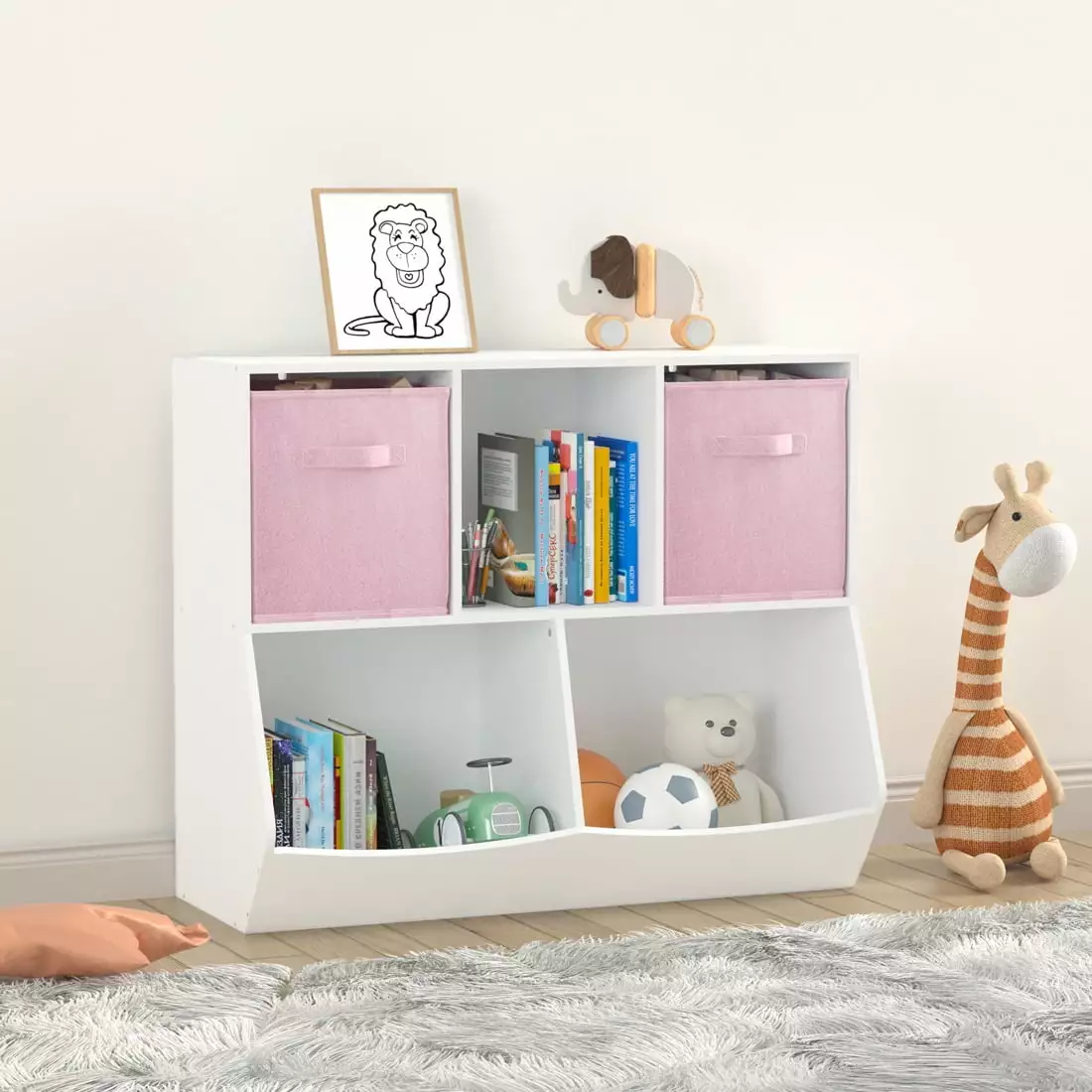 Yone JX JE Kids Bookshelves and Bookcases 2 Collapsible Fabric Drawers Toy Storage Playroom Bedroom