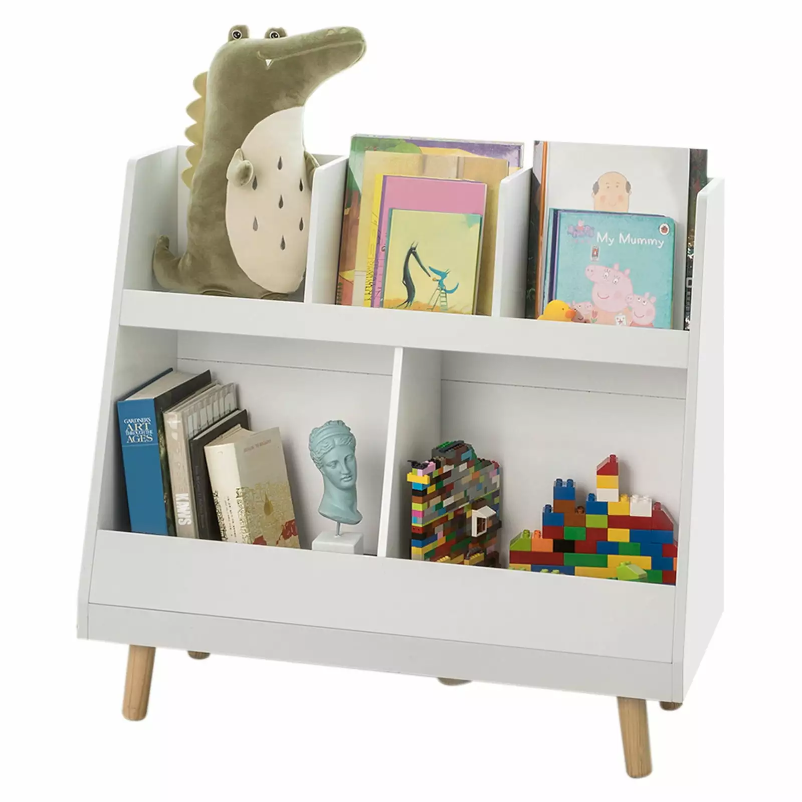 Haotian White Modern Solid Wood Kids Bookcase, 5-Tier Shelf Storage Display Arranger Holder