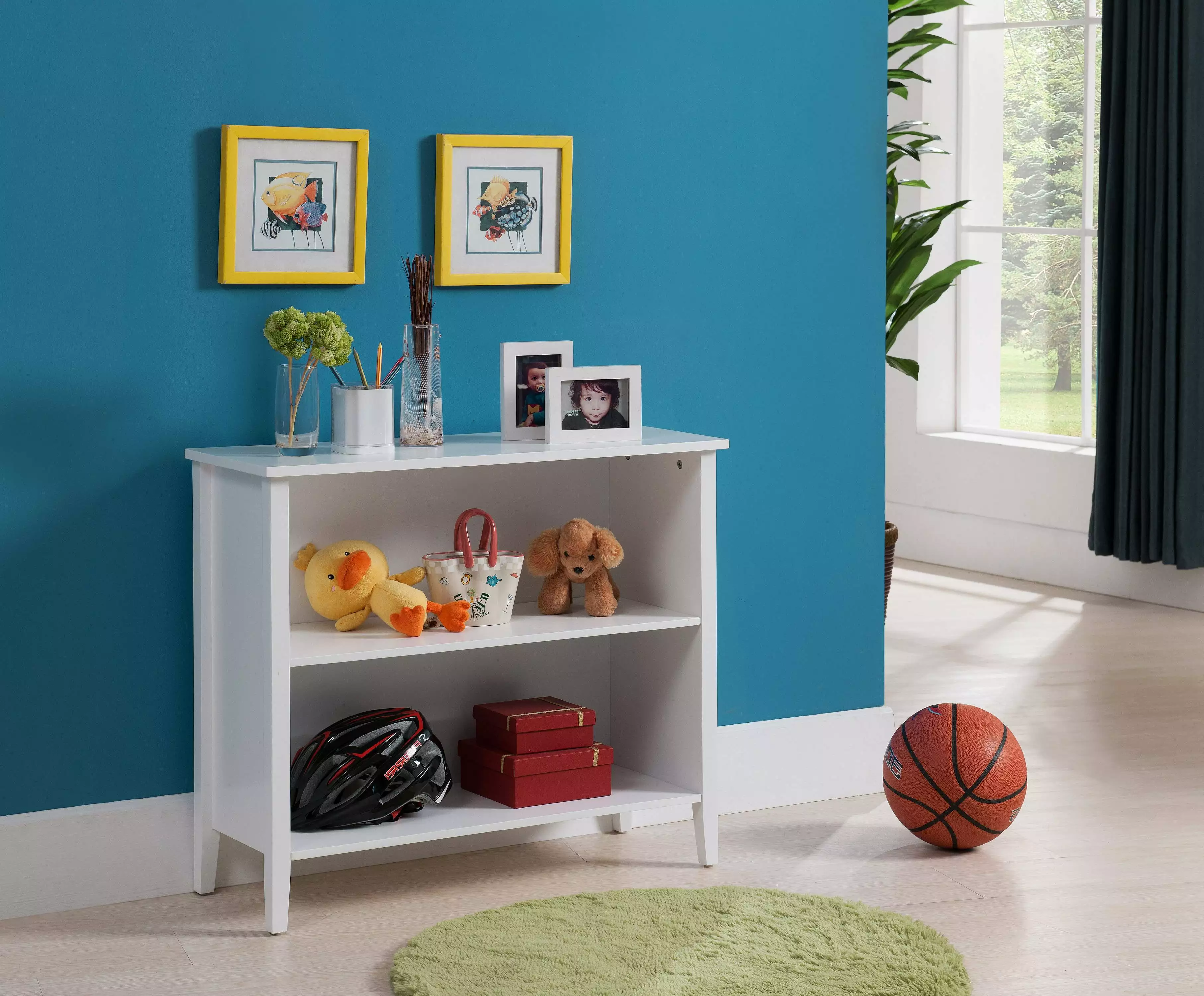 Daren White Wood Contemporary 2 Tier Shelf Kids Bookcase Storage Shelves Display Stand Arranger Pilaster Designs