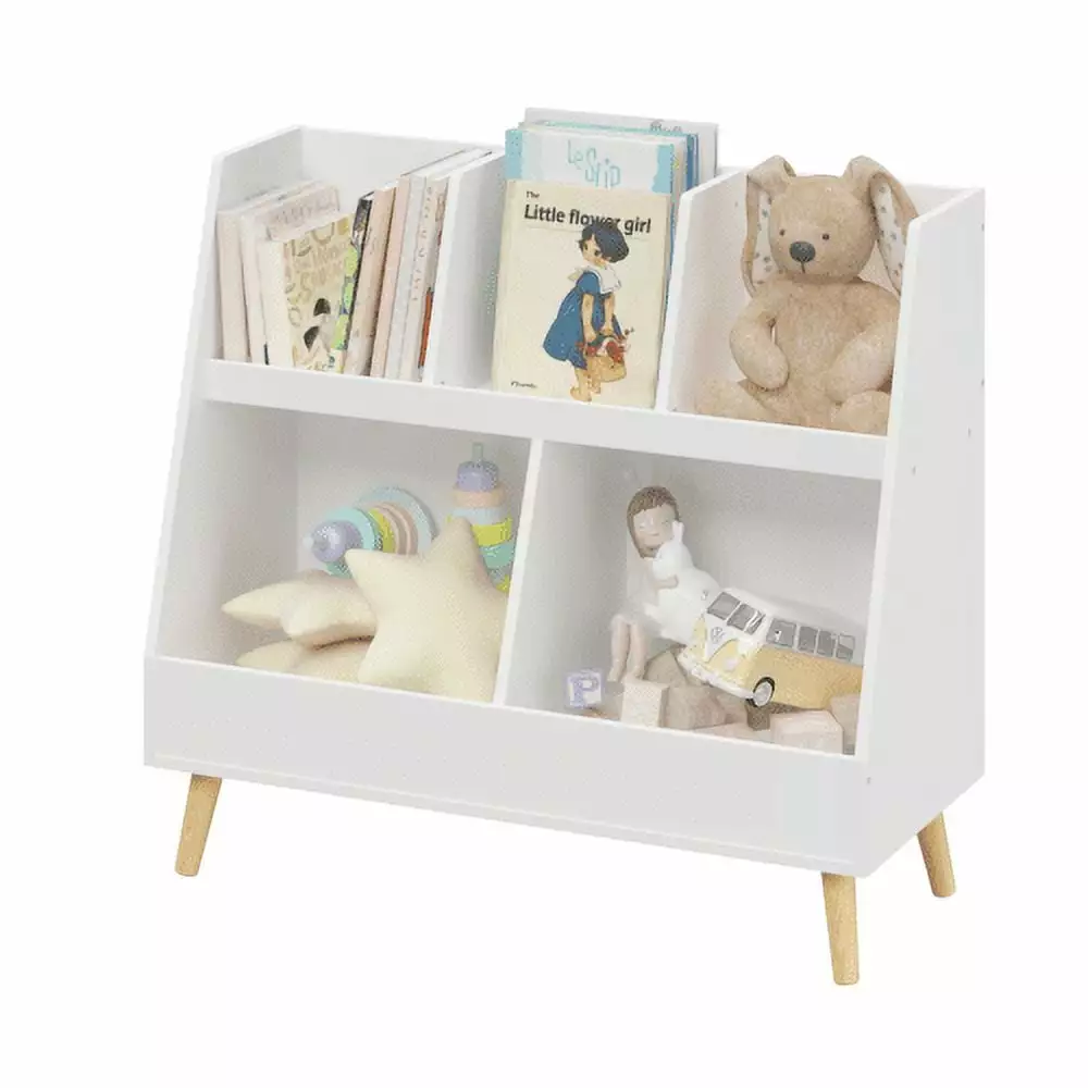 ZPL Kids Bookshelf and Toy Arranger, 5 Cubbies Wooden Open Bookcase 2-Tier Baby Storage Playroom Bedroom Nursery Classroom