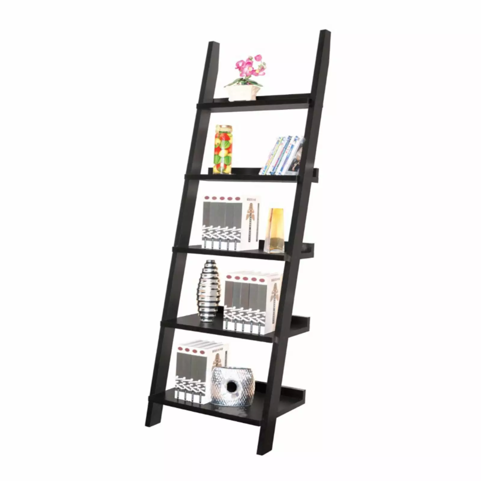 Benzara Modern Ladder Bookcase Black - Stylish Home Storage Solution