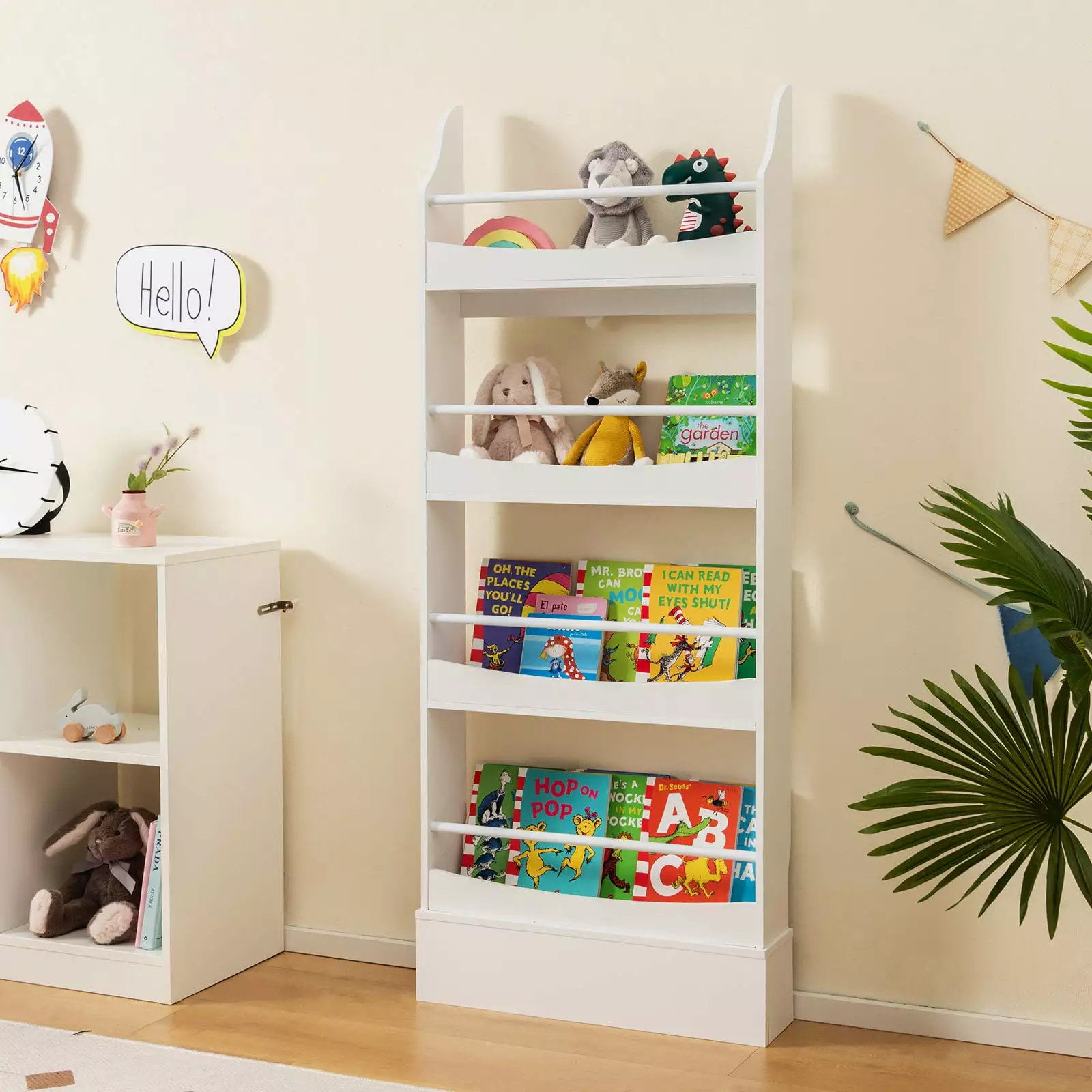 Coelon 4-Tier Kids Bookshelf Anti-Toppling Device Toys and Books White
