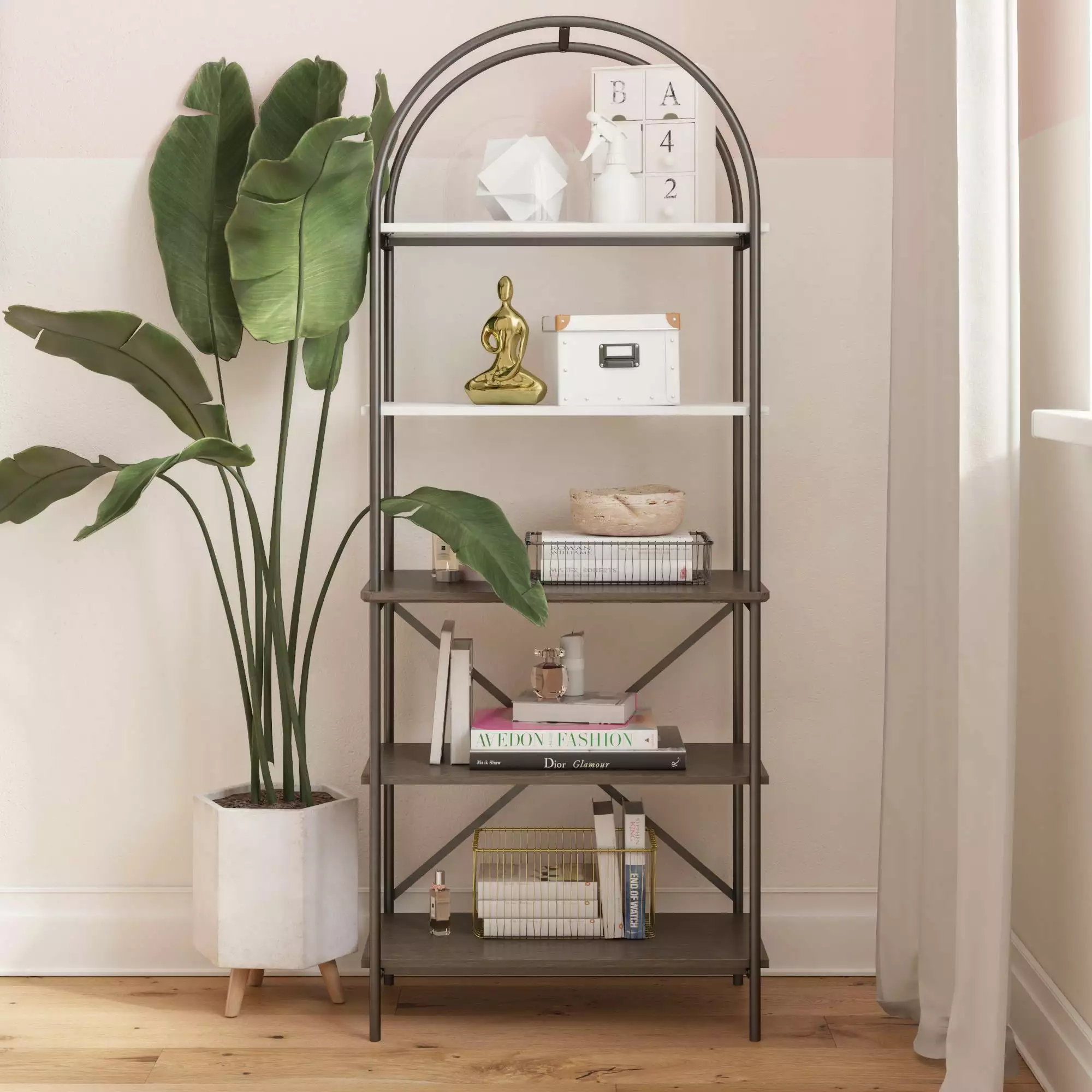 CosmoLiving Cosmopolitan Vivinne 5 Shelf Bookcase Gray Oak Modern Home Decor