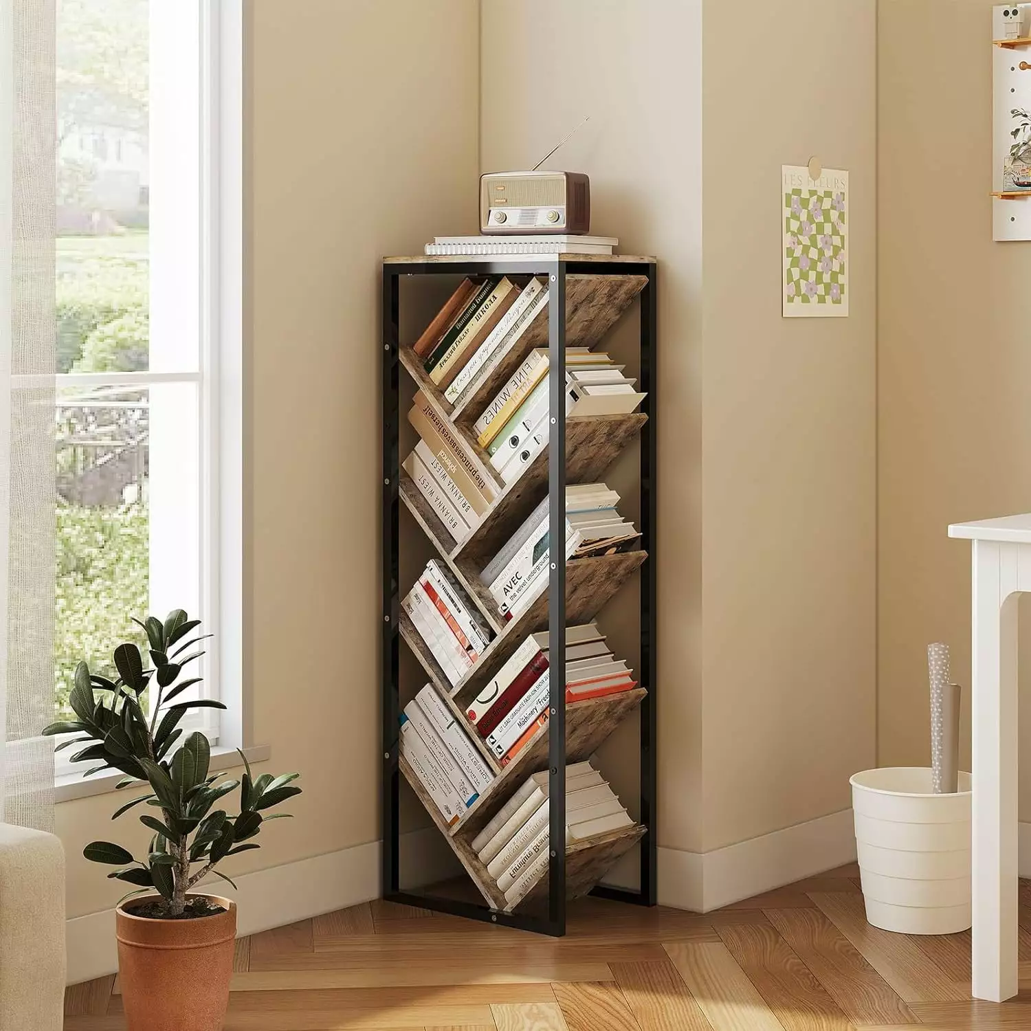x-Cosrack 9-Tier Floor Standing Tree Bookcase Living Room Home Office Black