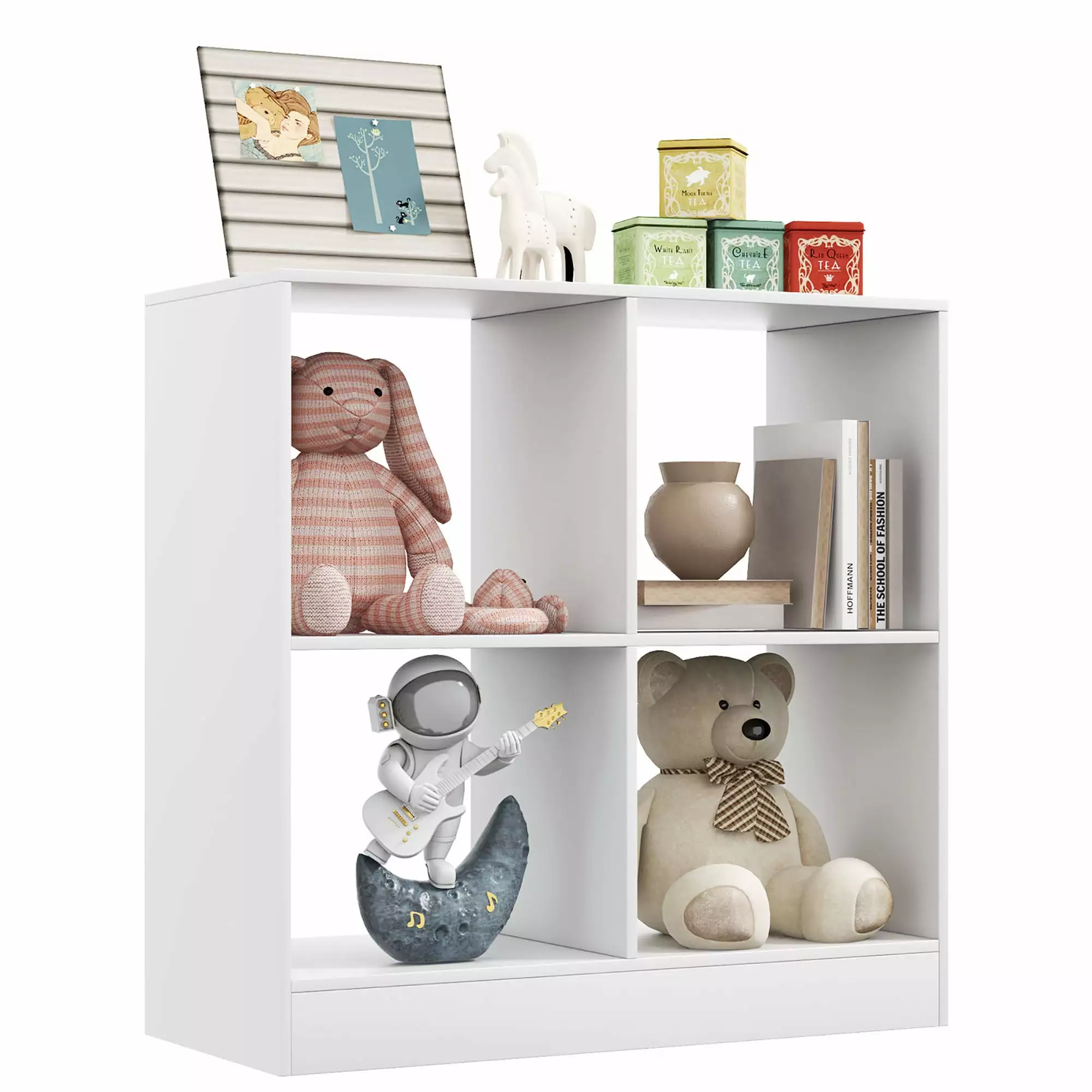 Costway Kids Toy Storage Arranger 4-Cube Wooden Display Bookcase Anti-toppling Device