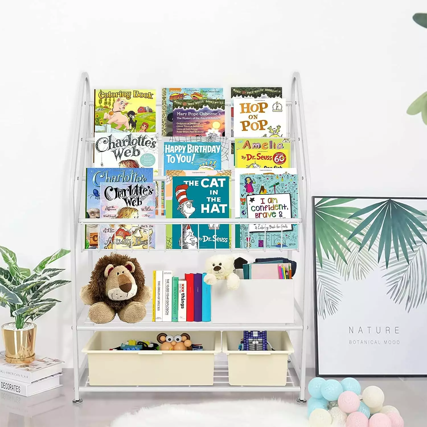 Dueatib Kids Bookshelves 25IN 3-Tier Metal Bookcase 2-Tier Storage Books Toys
