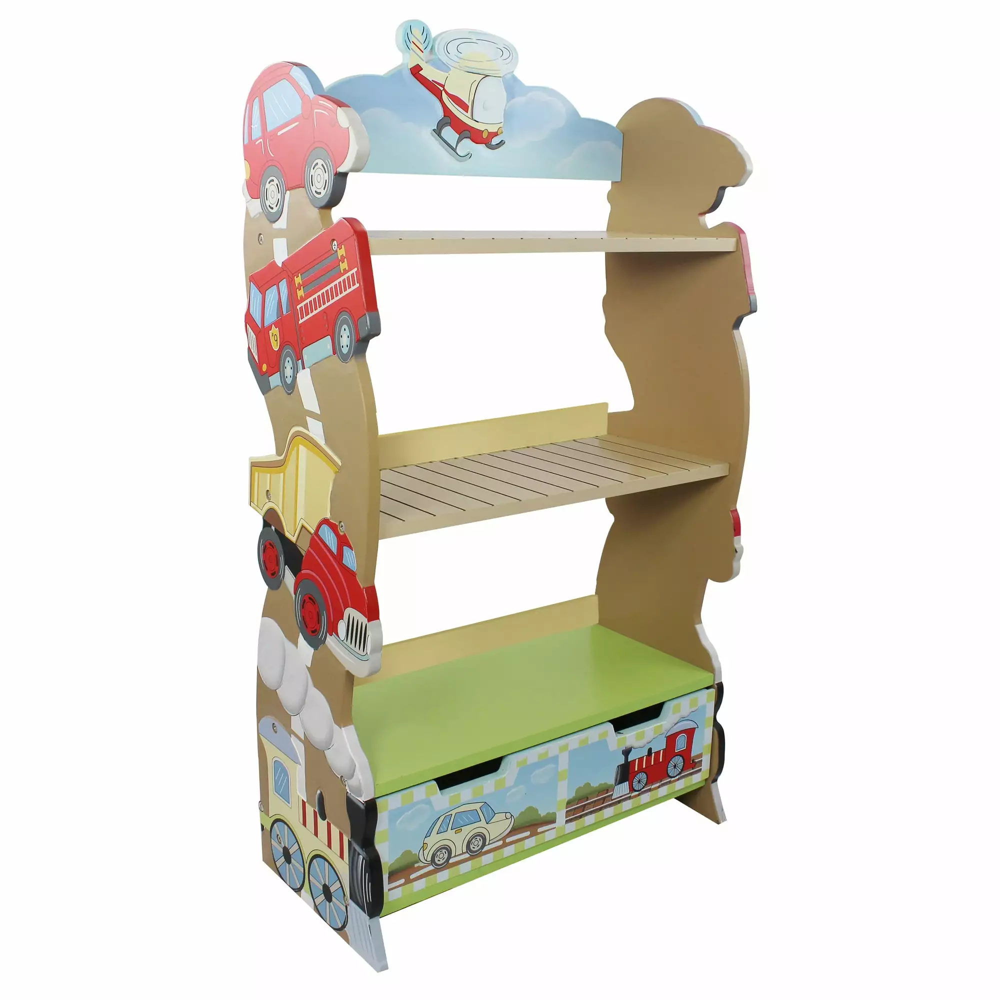 Fantasy Fields Kids 3-Tier Bookshelf Drawer Transportation Themed Storage
