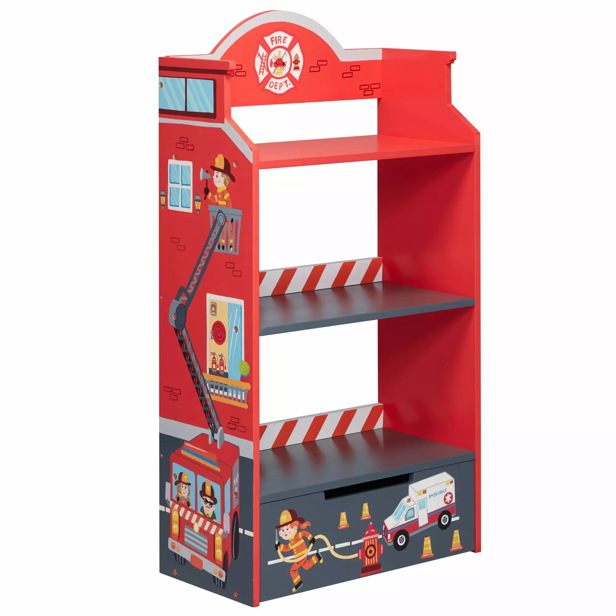 Fantasy Fields Little Fire Fighters Kids 3-Tier Bookshelf Toy Organizer