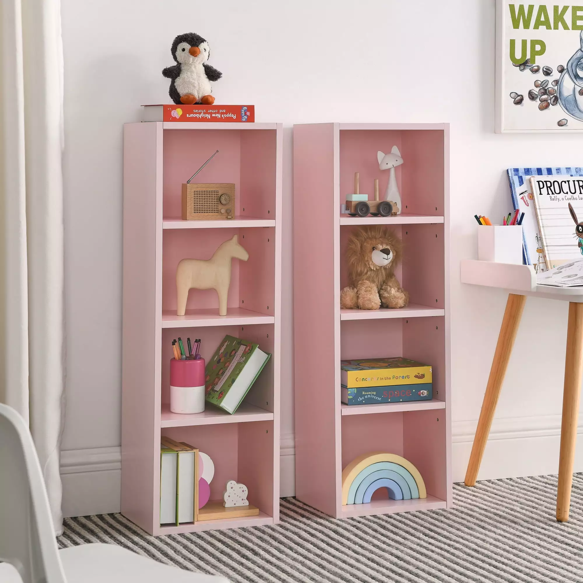 8 Tier Tall Narrow Bookshelf Small Spaces Adjustable Shelves Home Office Kids Room Media CD Storage Gagihoom
