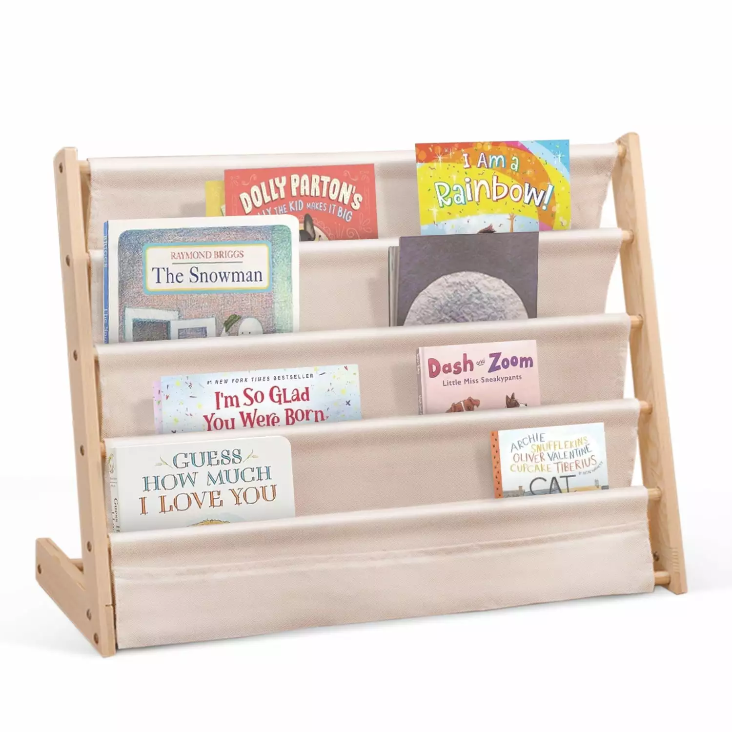 HDJ 4 Tier Wooden and Canvas Kids Bookcase Playroom and Bedroom