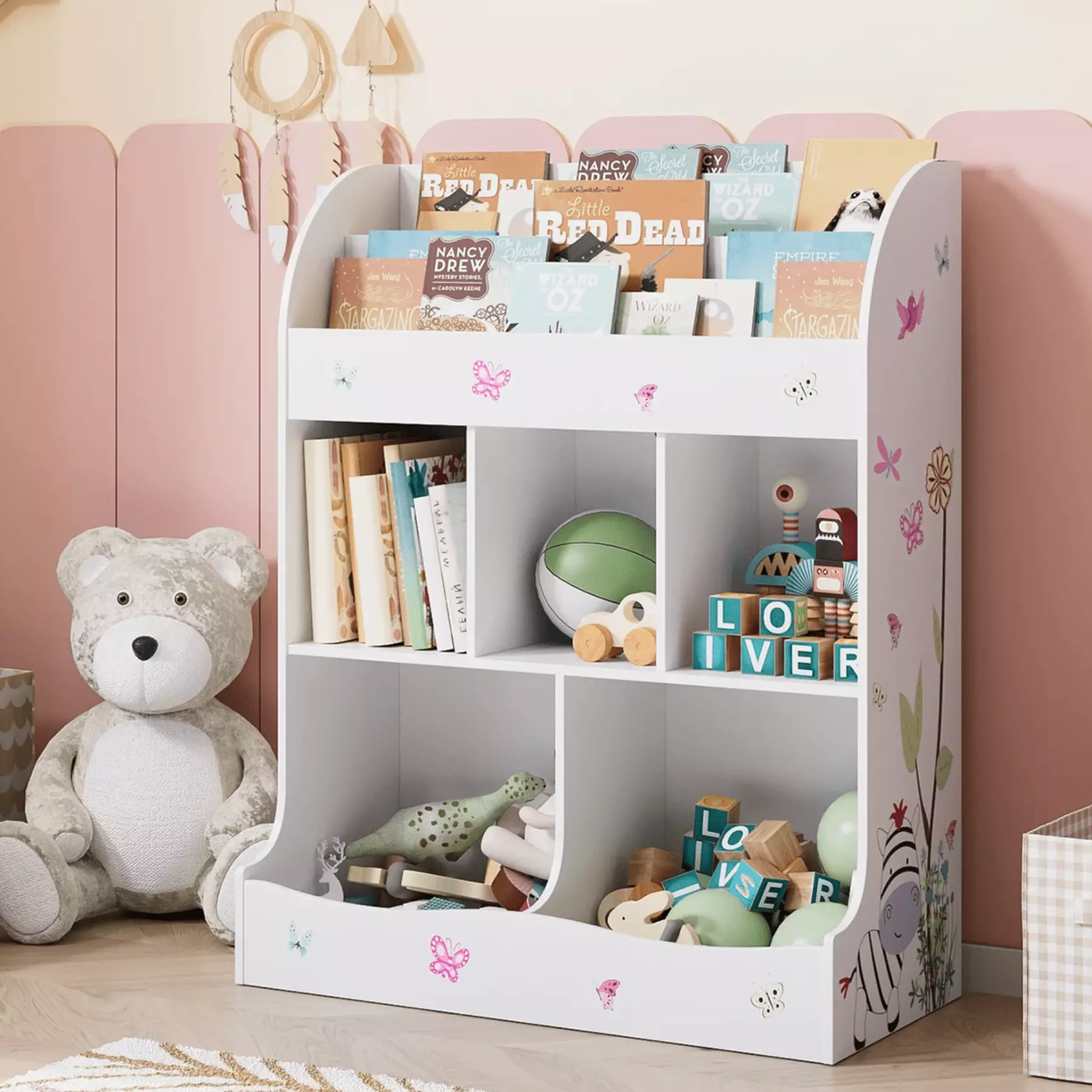 Homfa Kid's Bookshelf 5-Cube White Bookcase 2-Tier Display Shelf Playroom