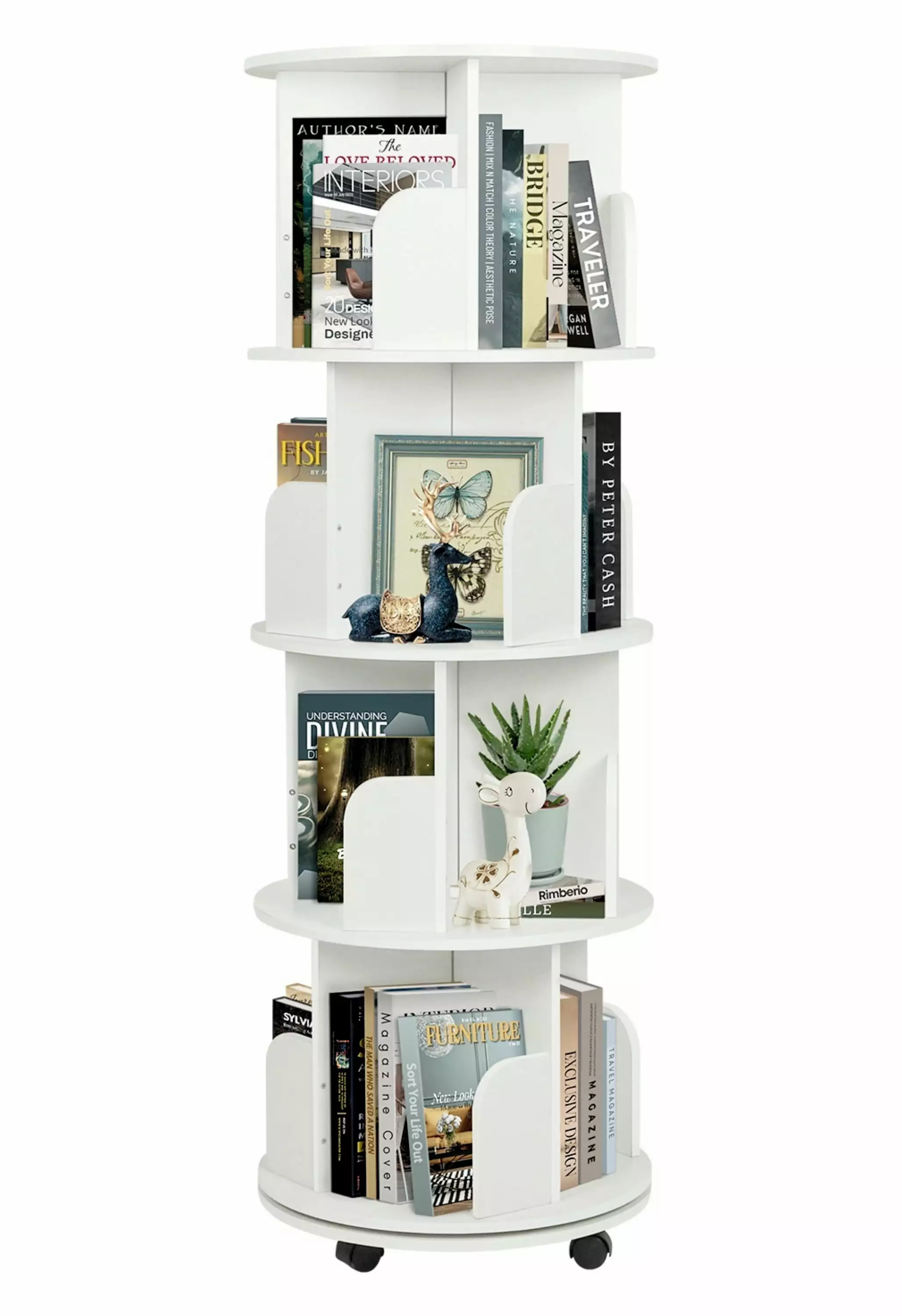 IAJXWI Rotating Bookshelf Corner 360 Spinning 4-Tier Floor Standing Bookcase Display Rack White