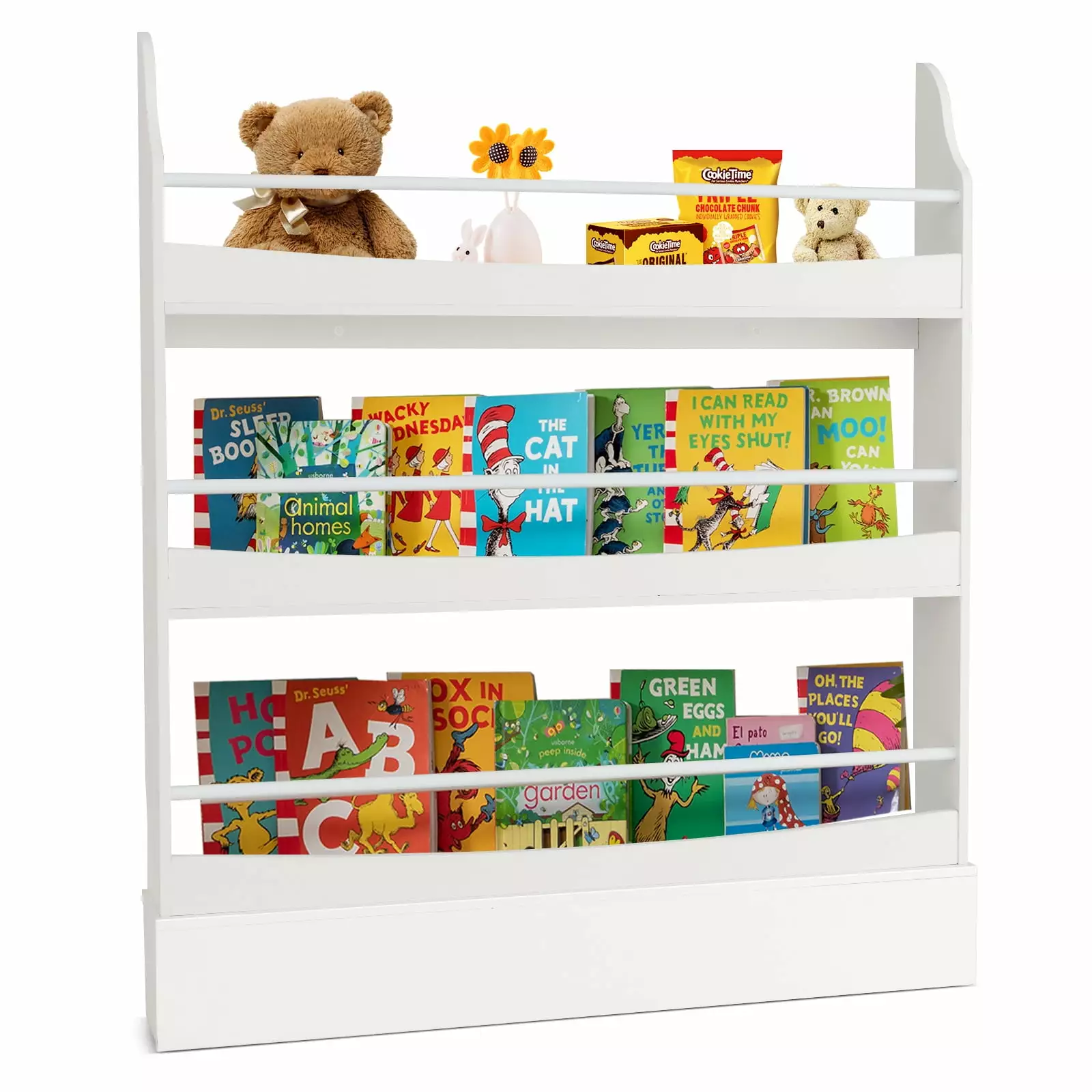 Infans 3-Tier Kids Bookshelf Toy Storage Bookcase Anti-Tip Wall Mount White