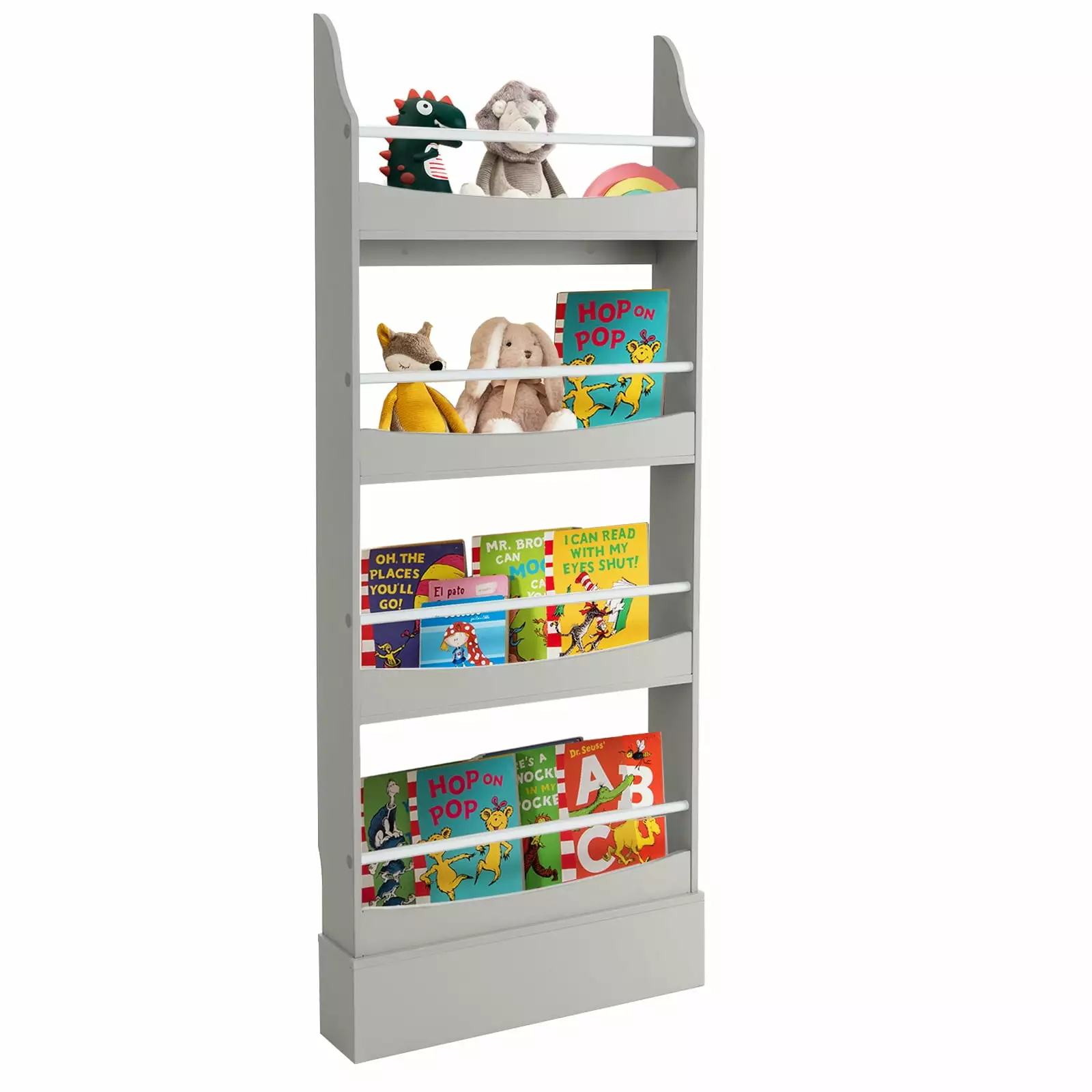 Infans 4-Tier Kids Bookshelf Toy Storage Bookcase Rack Wall Anti-toppling Kits Grey