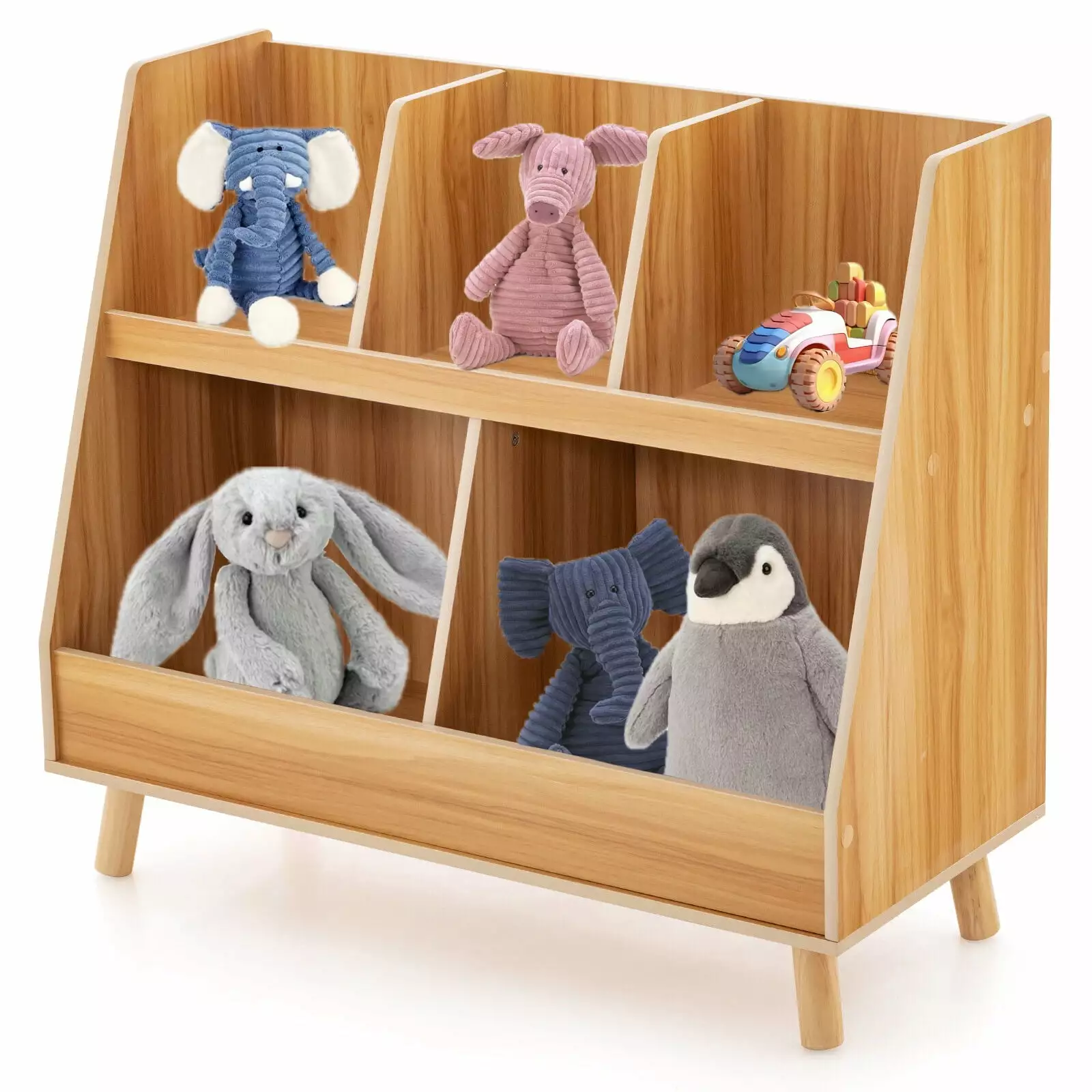 Laijoy 5-Cube Kids Bookshelf Solid Wood Legs and Anti-Tip Kit Toy Storage