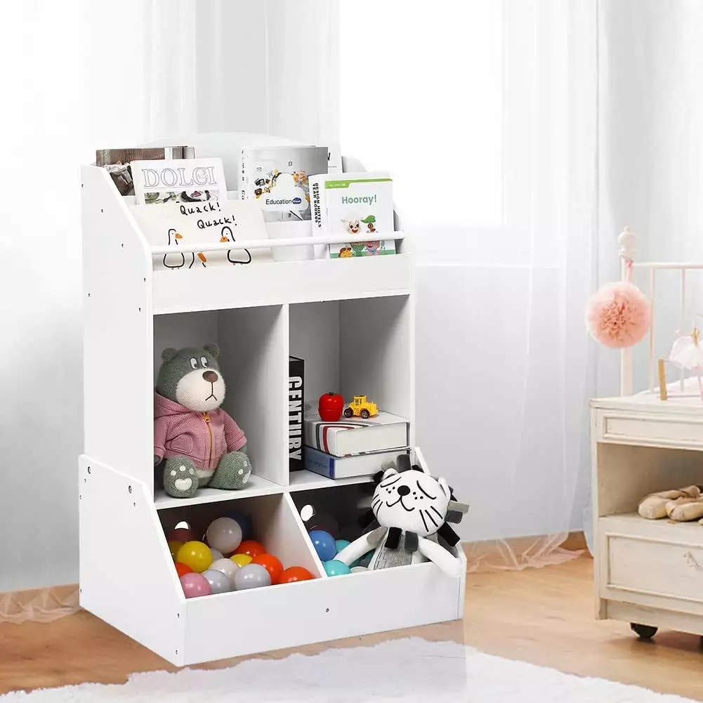Kids Bookshelf Storage Wood Children's Toy Storage Arranger and Bookcase Playroom Lumiparty