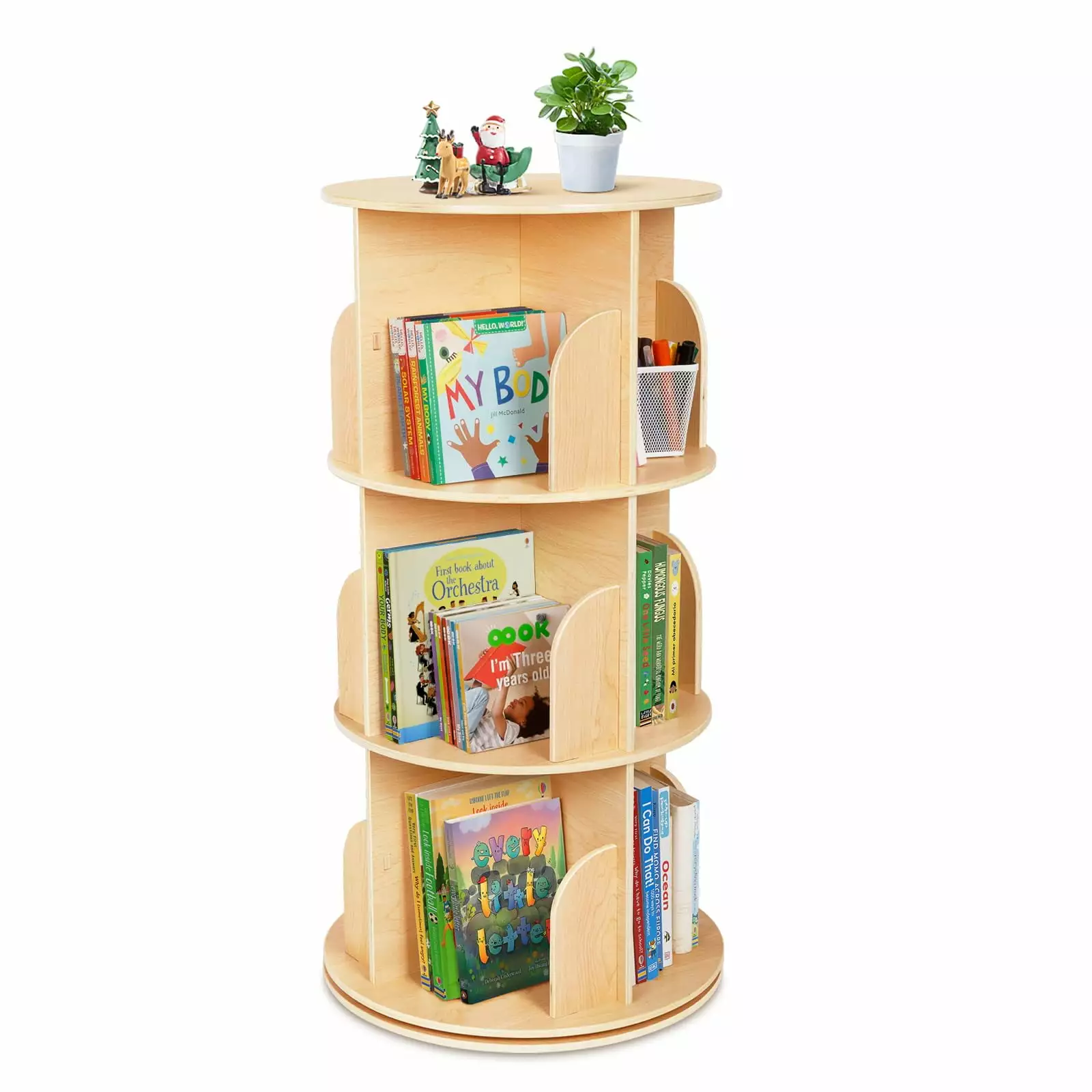 OOOK Kids Rotating Bookshelf 360 Display 3 Tier Floor Standing Storage Rack Small Spaces