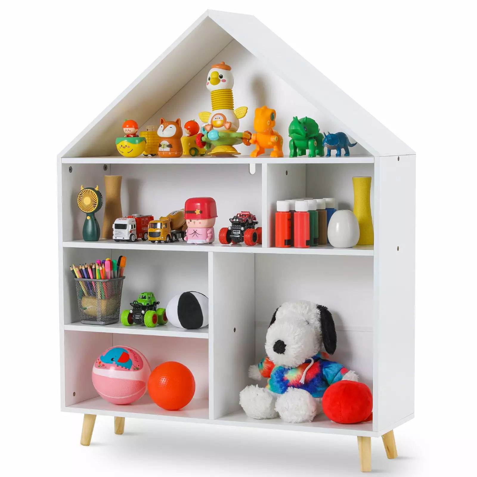 Pirecart Kids Bookshelf Wood Toy Storage Cabinet Toddler Book Shelves Classroom