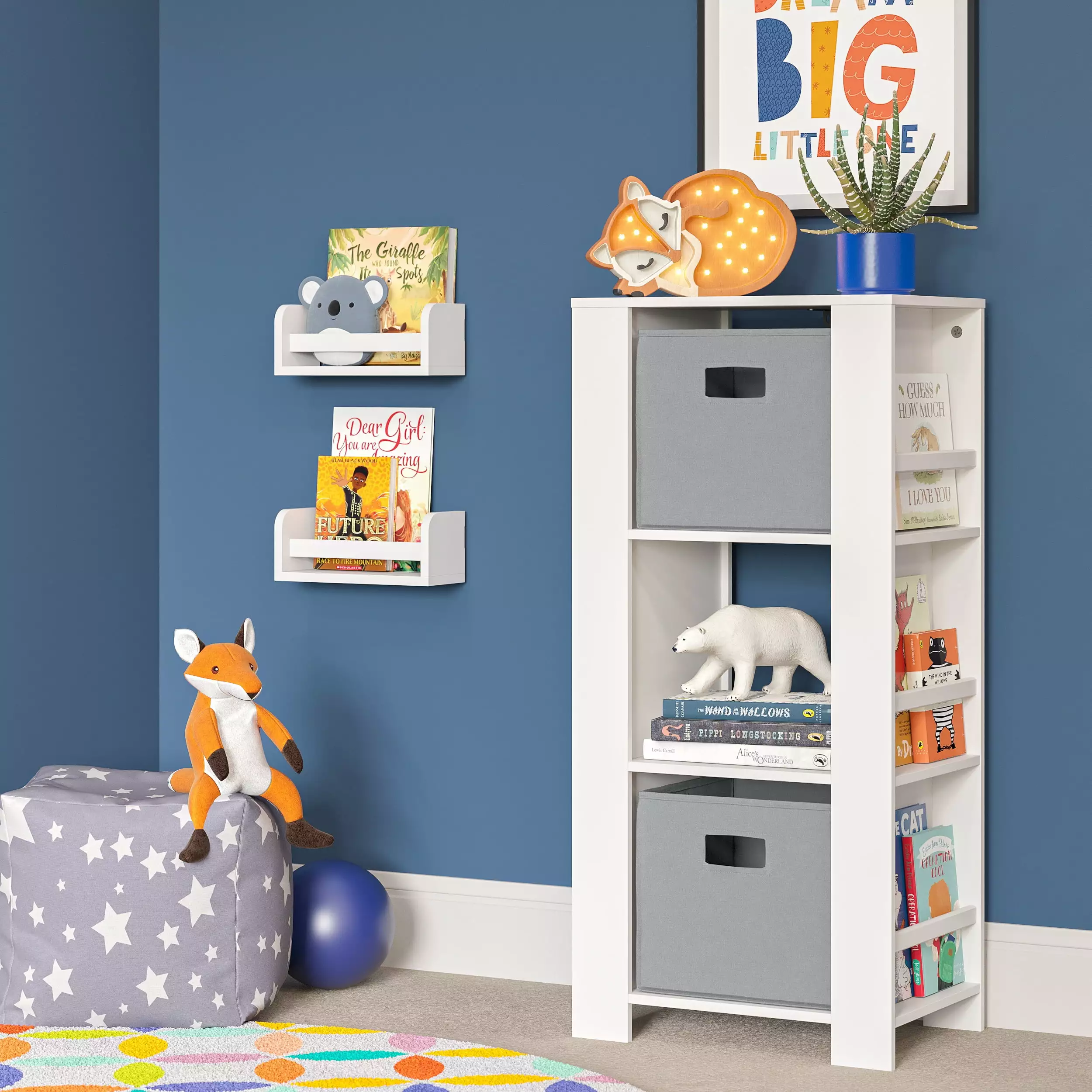 RiverRidge Kids Bookshelf and Toy Arranger Tower 3 Cubbies and 6 Bookracks Playroom Nursery and Reading Nook 2 10 Floating...