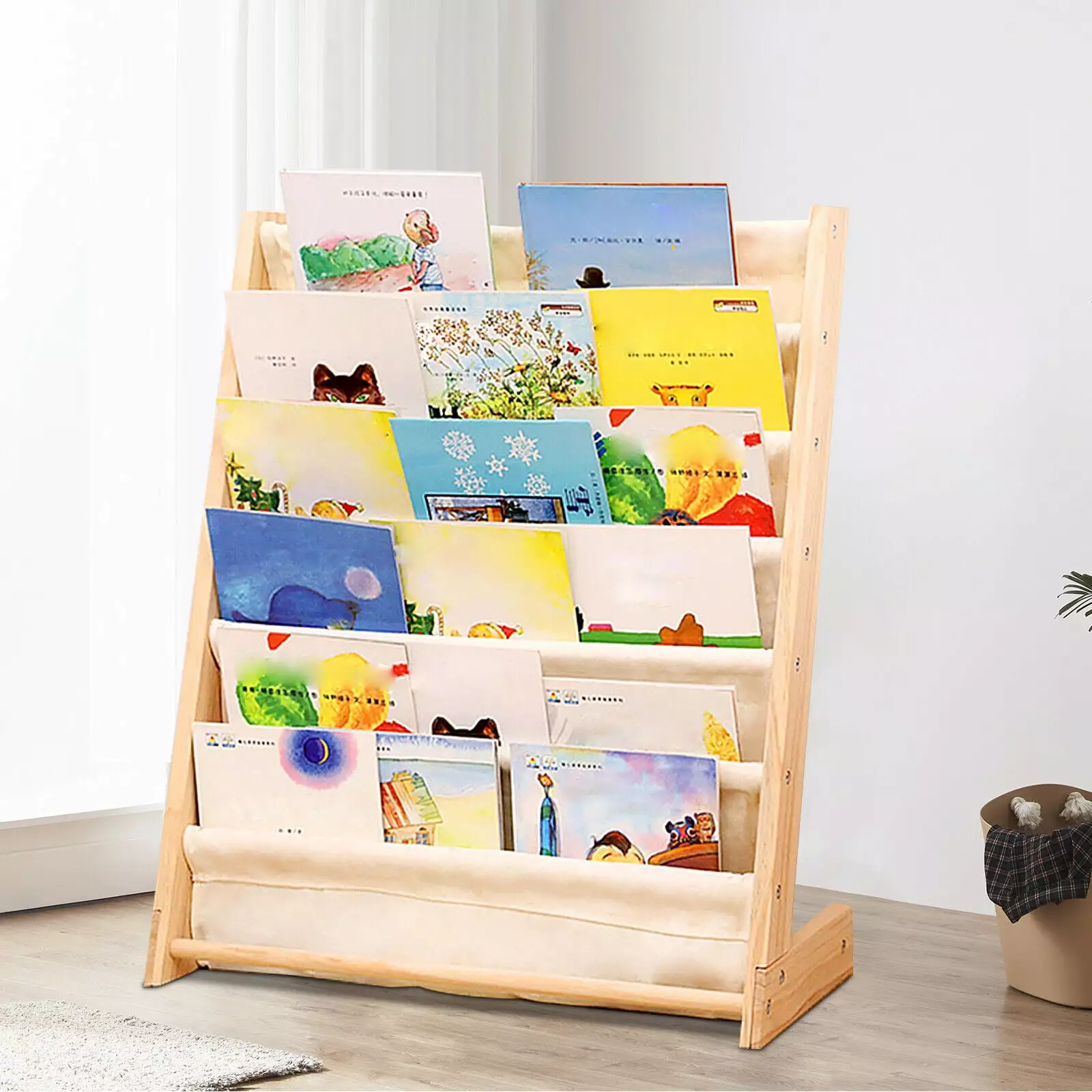 TOOL1SHOoo Wooden Bookcase Children Kids Book Shelf Storage Rack Tidy Arranger 6 Tiers