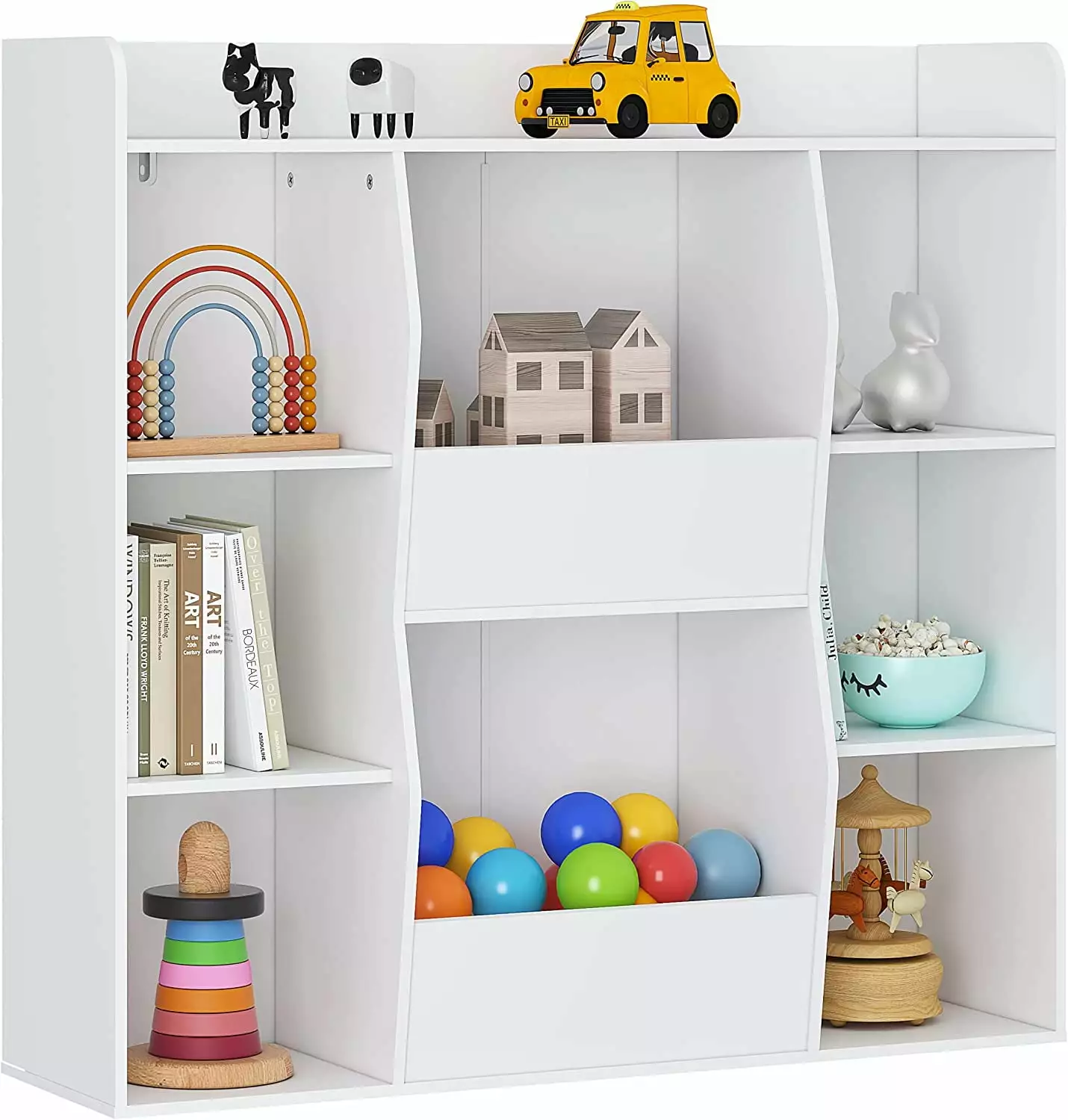 UTEX Kids Toy Storage and Bookshelf 8 Cubbies and Bins - White Organizer