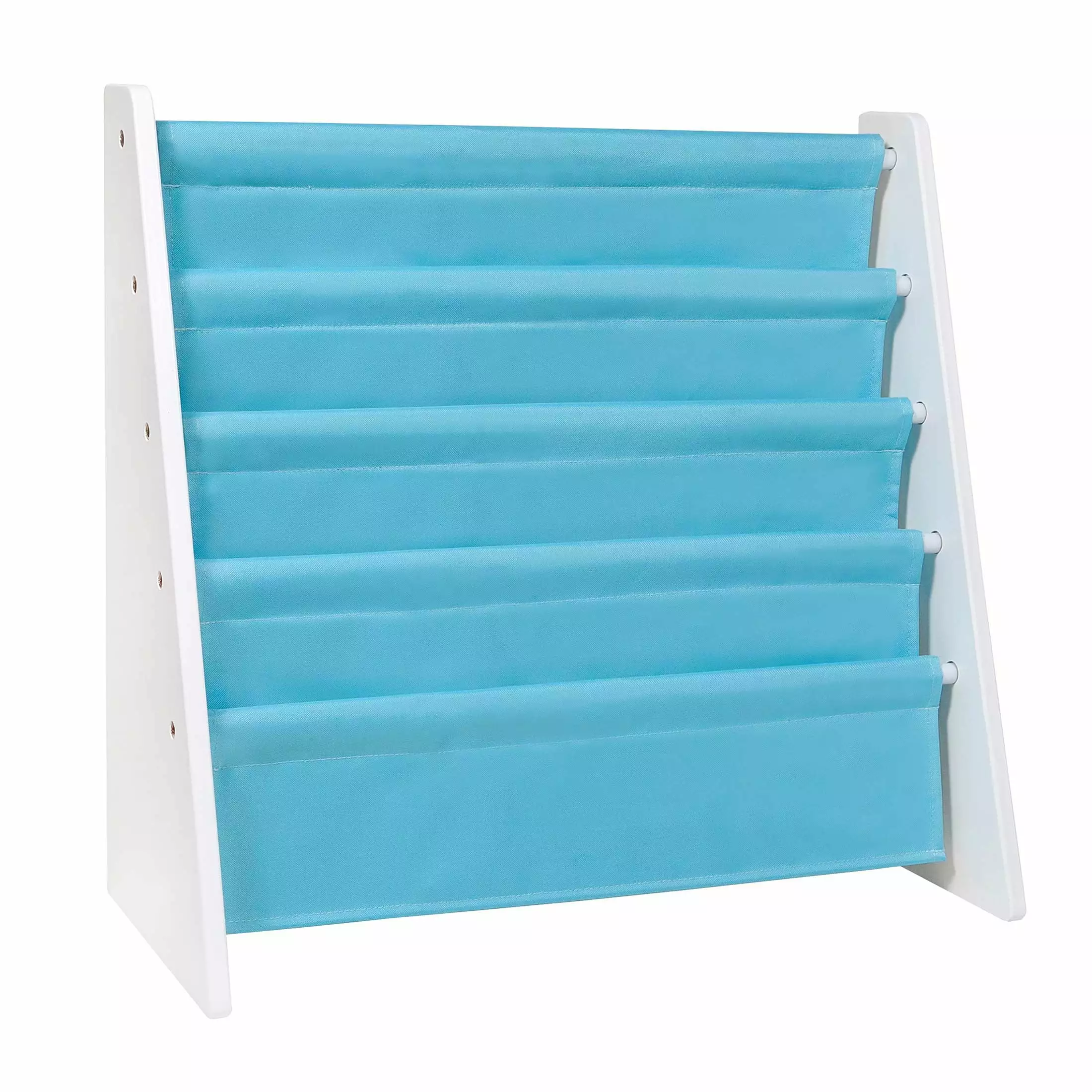 Wildkin Kids Sling Book Shelf White Aqua - Wall Mounted Book Organizer Children's Room