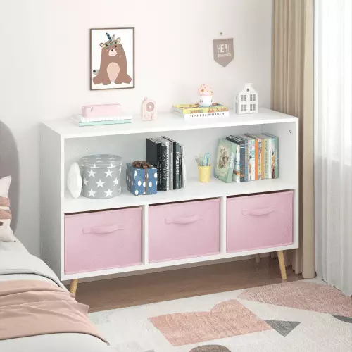 Wohh Kids Bookcase Collapsible Fabric Drawers Children's Book Display Toy Storage Cabinet
