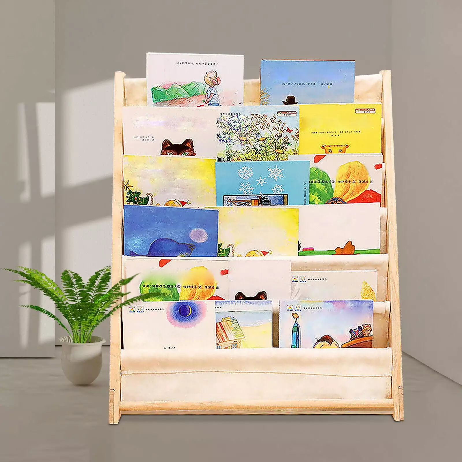 ZhdnBhnos 6 Tier Wooden Bookcase Children Kids Book Shelf Toy Storage Rack Bedroom Playroom